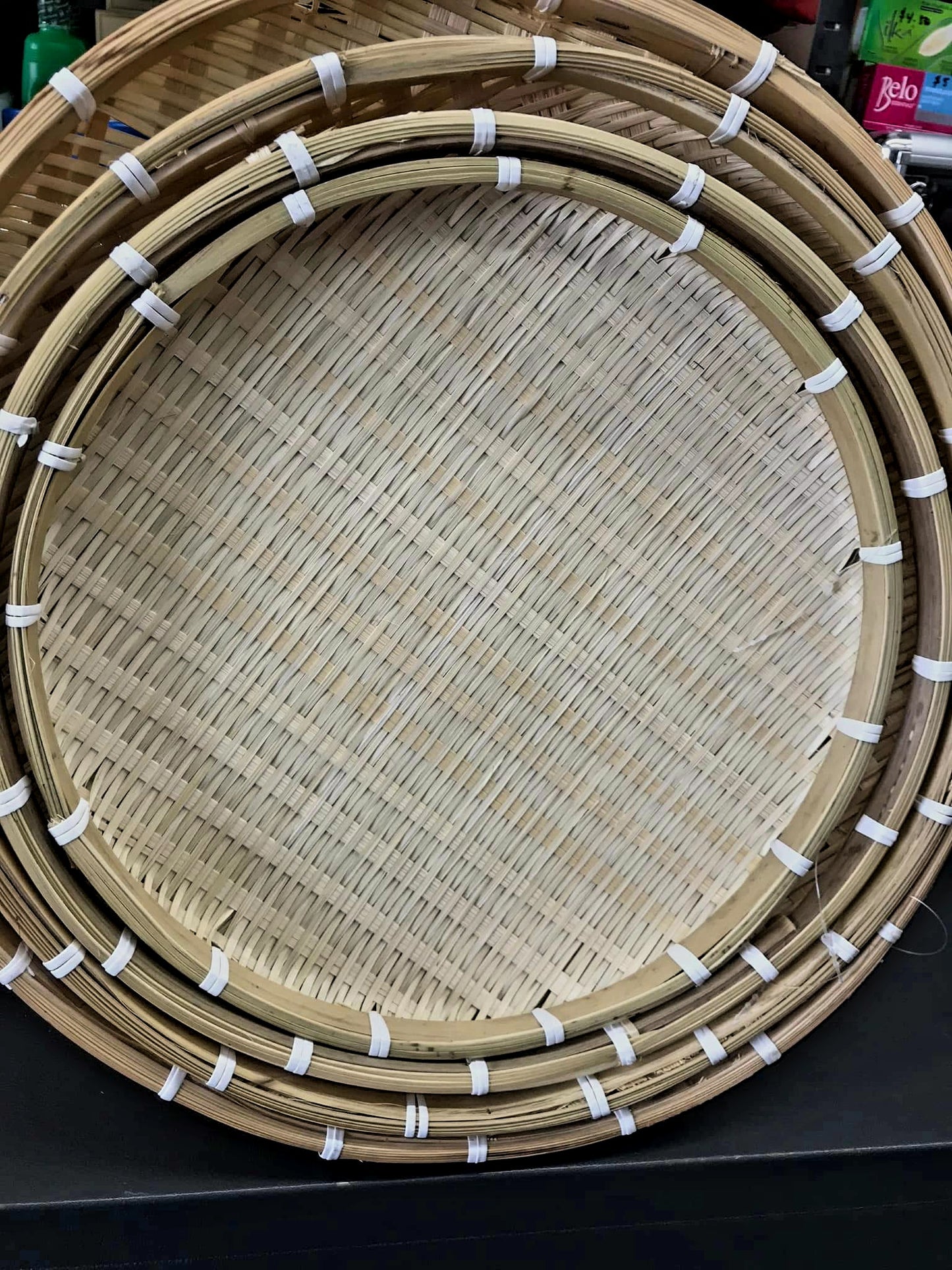 COMPLETE SET Pure Bamboo Bilao (1×Small, 1×Medium, 1×Large, 1×X-Large) ONLY AVAILABLE FOR PICK-UP or DELIVERY! No Shipping.