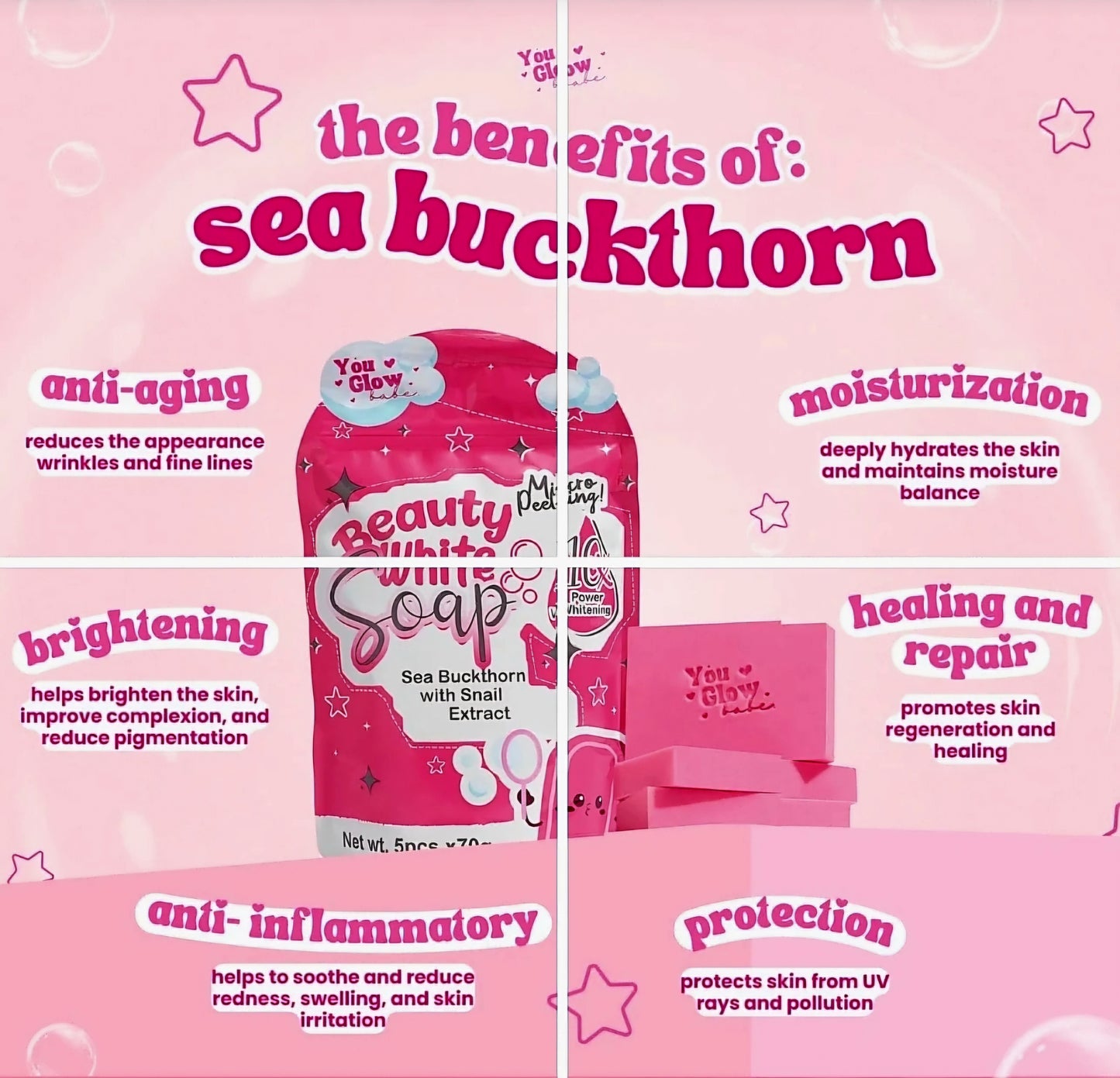 You Glow Babe BEAUTY WHITE Soap Sea Buckthorn with Snail Extract 70g×5pcs (5 PACK)