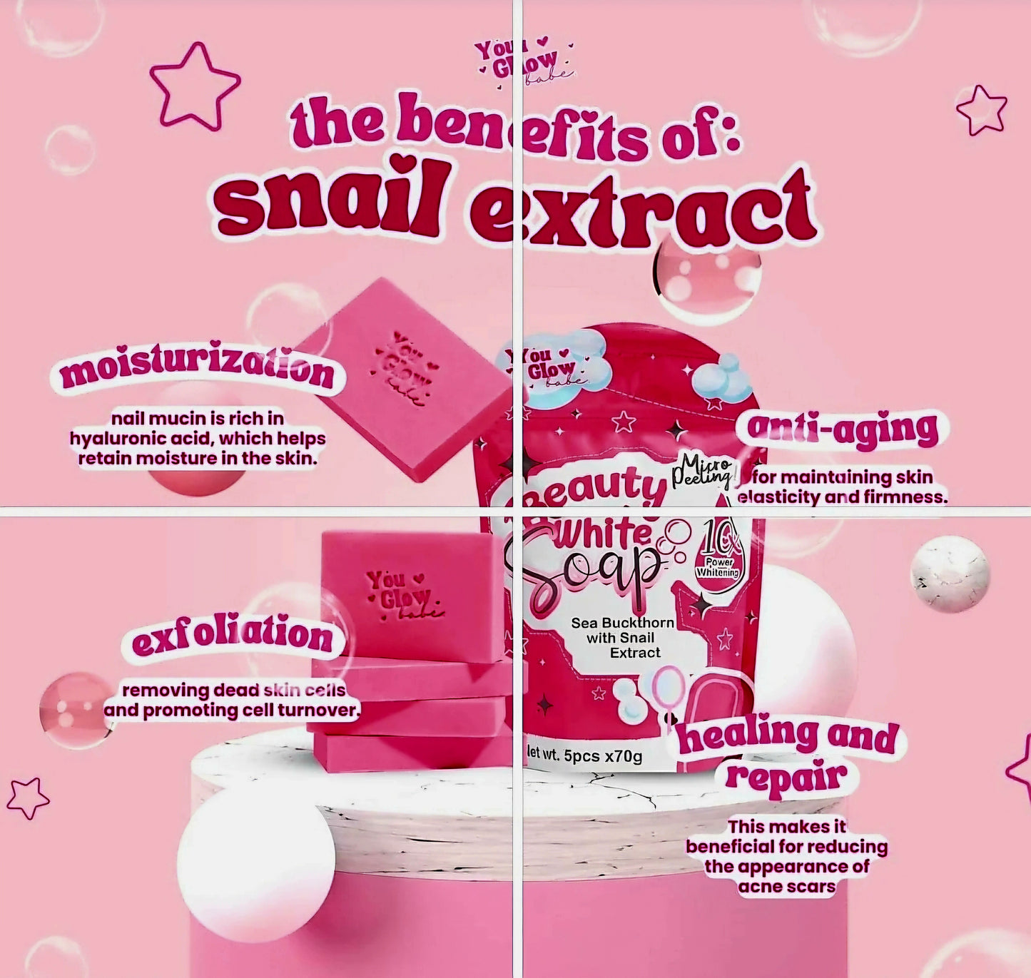 You Glow Babe BEAUTY WHITE Soap Sea Buckthorn with Snail Extract 70g×5pcs (5 PACK)