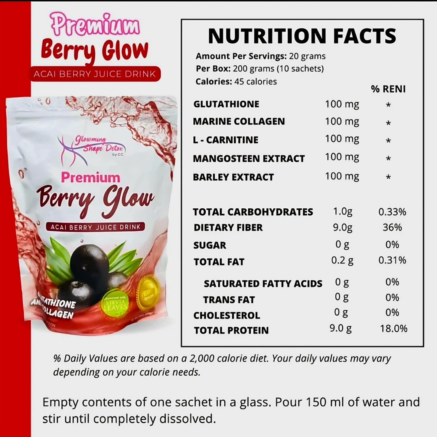 Glowming PREMIUM BERRY GLOW Acai Berry Juice 20g×10's