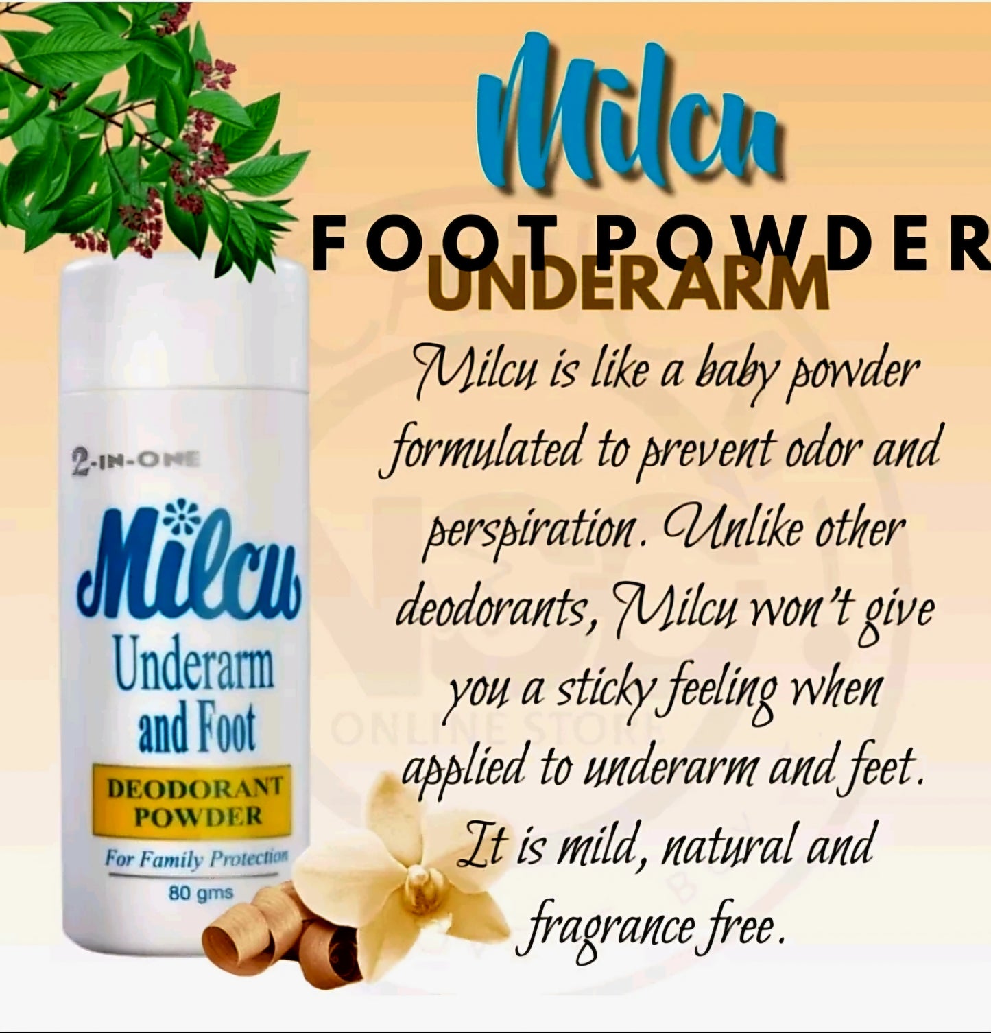 MILCU 2-in-1 Underarm & Foot Deodorant Powder 80g