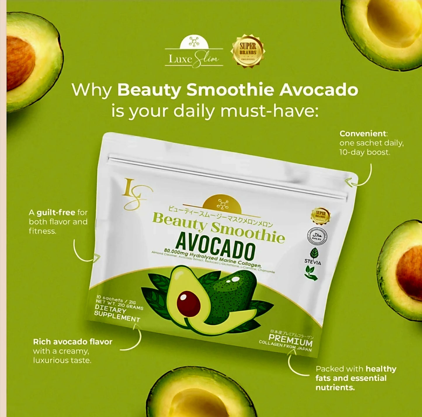 Luxe Slim AVOCADO SMOOTHIE 21g×10's (NEW POUCH PACKING)