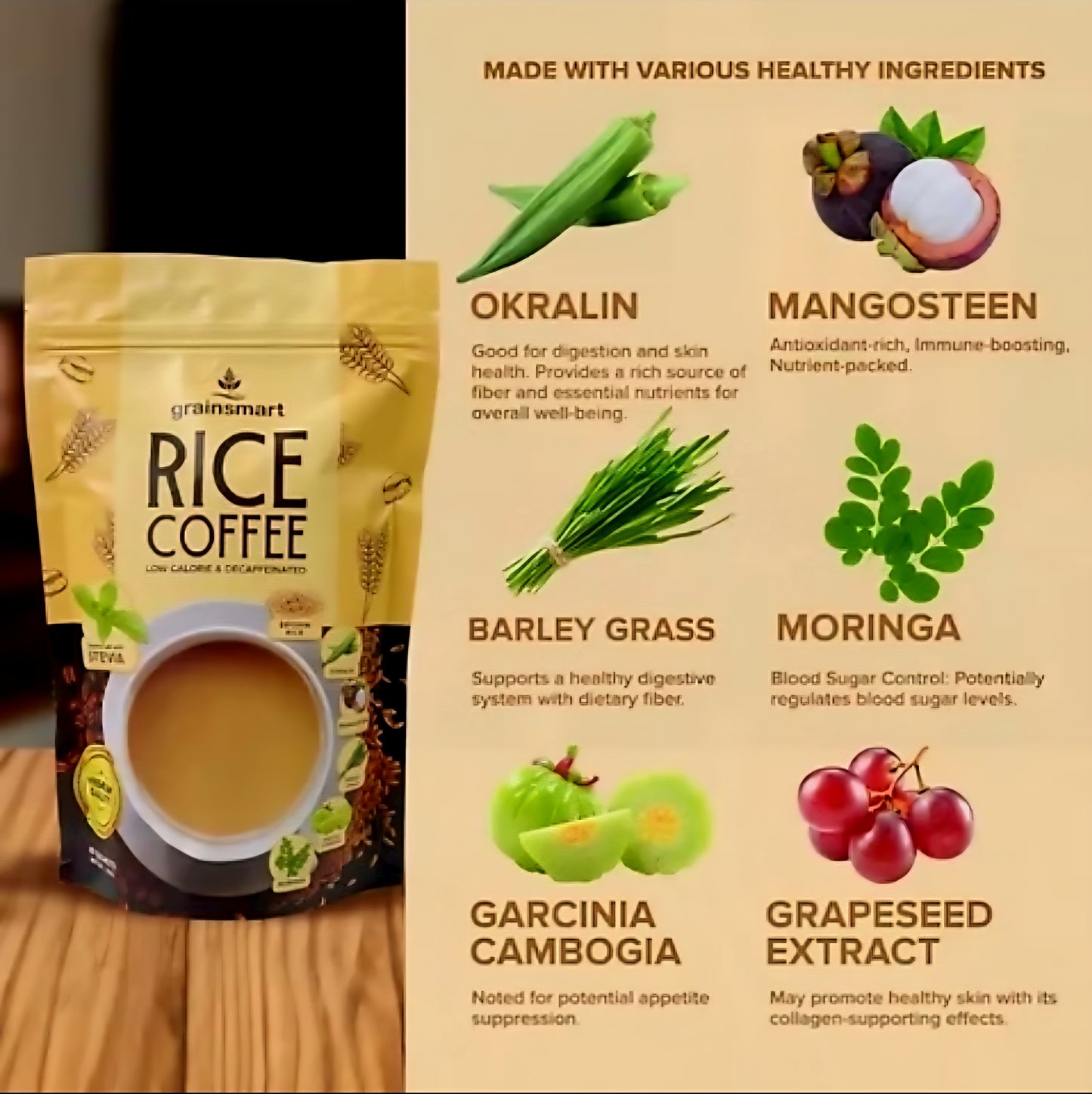Grainsmart NO-SUGAR BROWN RICE COFFEE Mix (Low-Calorie, Decaffenated, Non-Acidic) 21g×10sachets