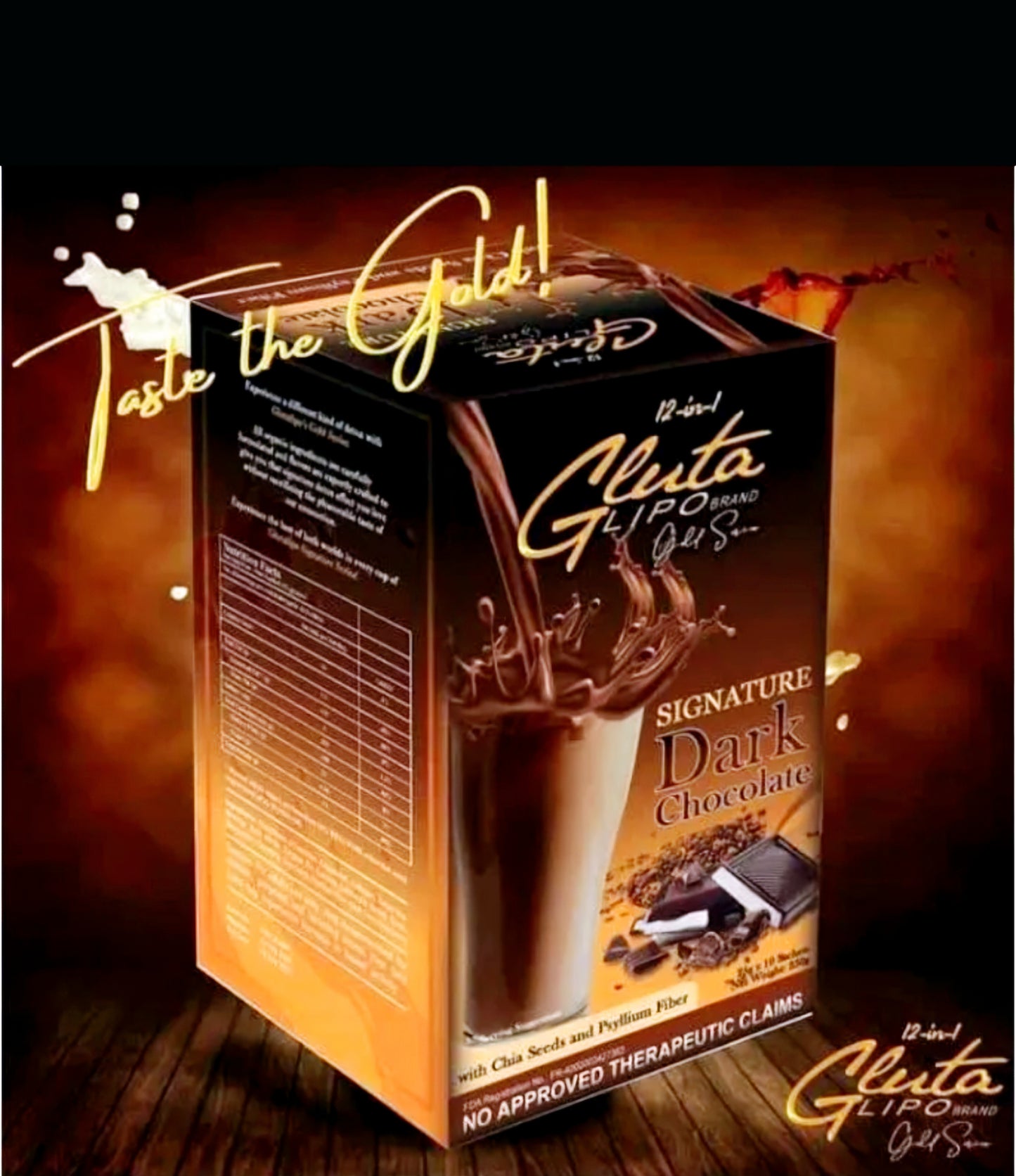 GLUTALIPO Gold Series Signature DARK CHOCOLATE with CHIA SEEDS & PSYLLIUM FIBER 25g×10sachets