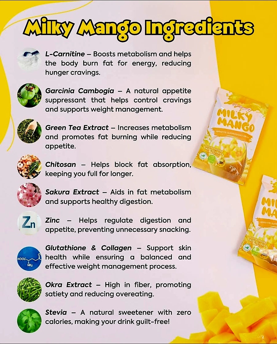 Glowming MILKY MANGO 21g × 10 sachets APPETITE SUPPRESANT DRINK
