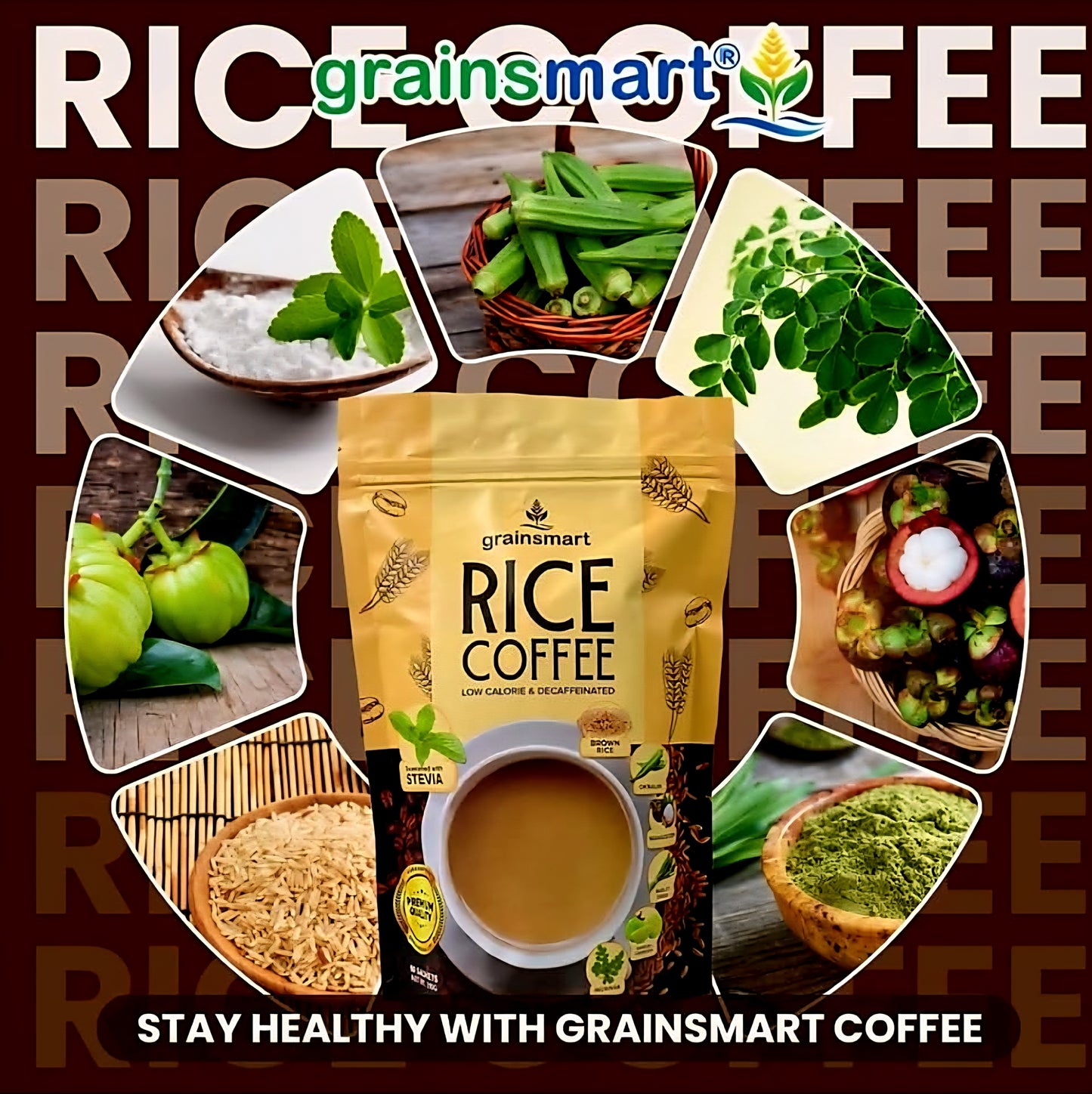 Grainsmart NO-SUGAR BROWN RICE COFFEE Mix (Low-Calorie, Decaffenated, Non-Acidic) 21g×10sachets
