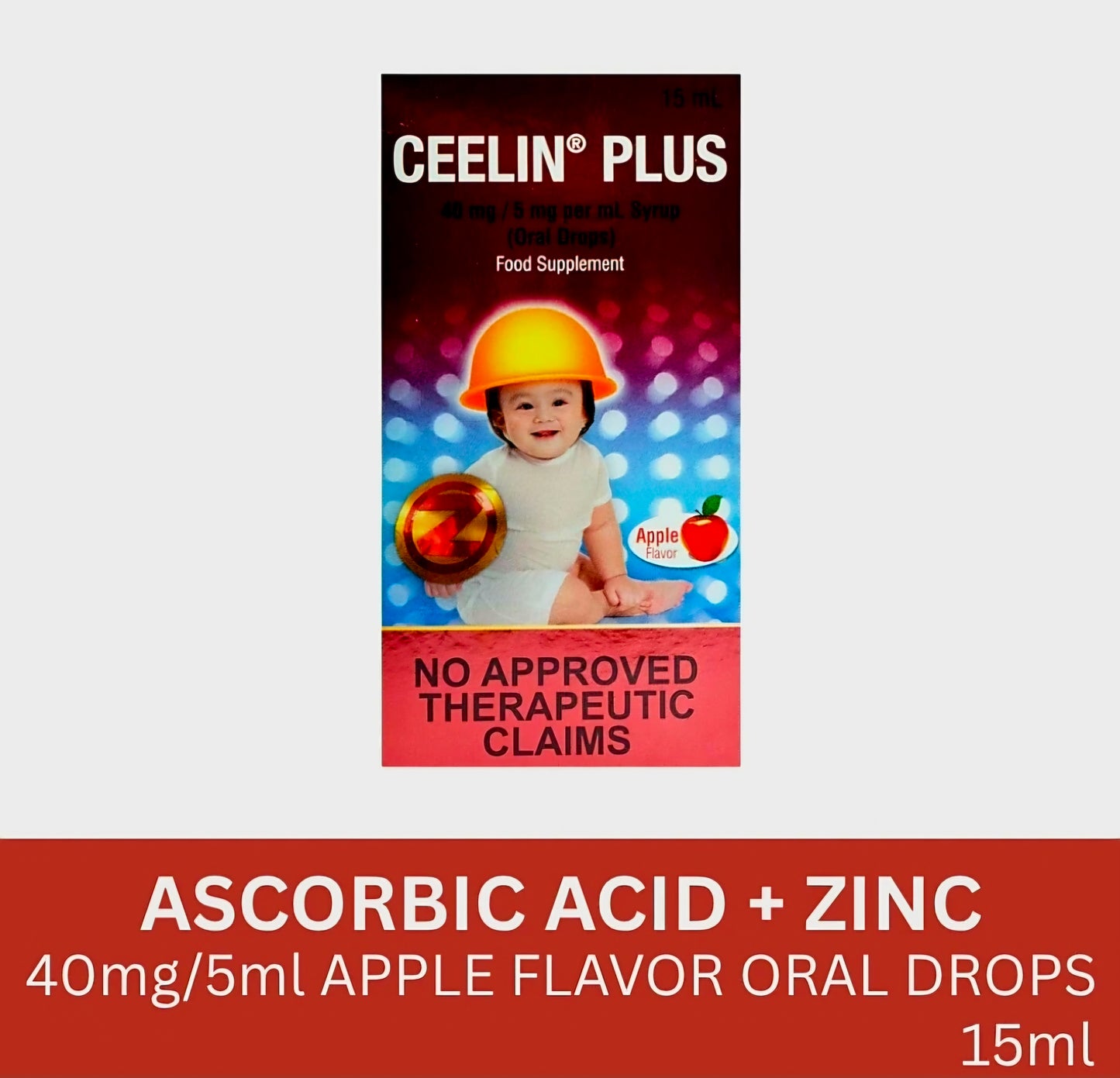 CEELIN PLUS Ascorbic Acid plus ZINC Oral Drops 15ml (for Ages 2 Years Old & Up) APPLE FLAVOR