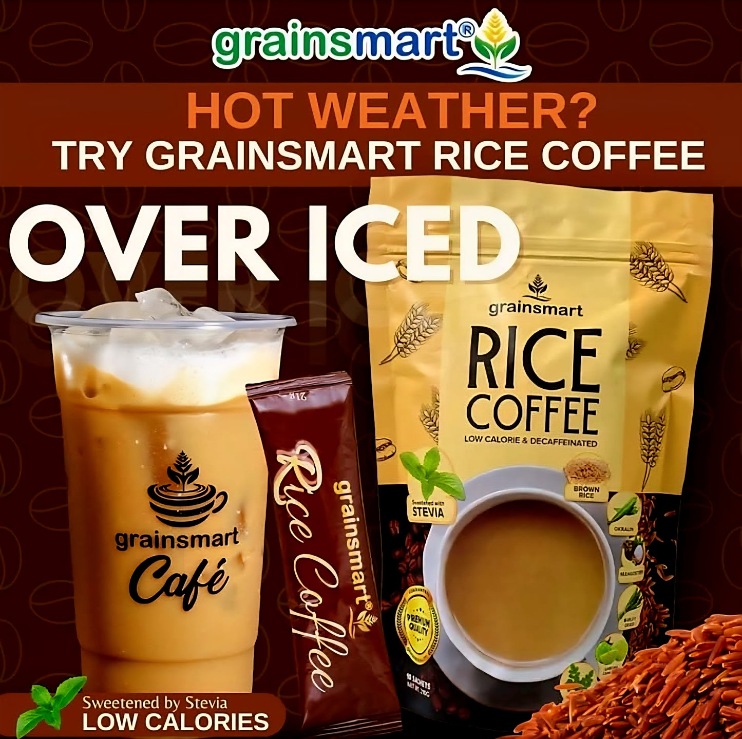 Grainsmart NO-SUGAR BROWN RICE COFFEE Mix (Low-Calorie, Decaffenated, Non-Acidic) 21g×10sachets