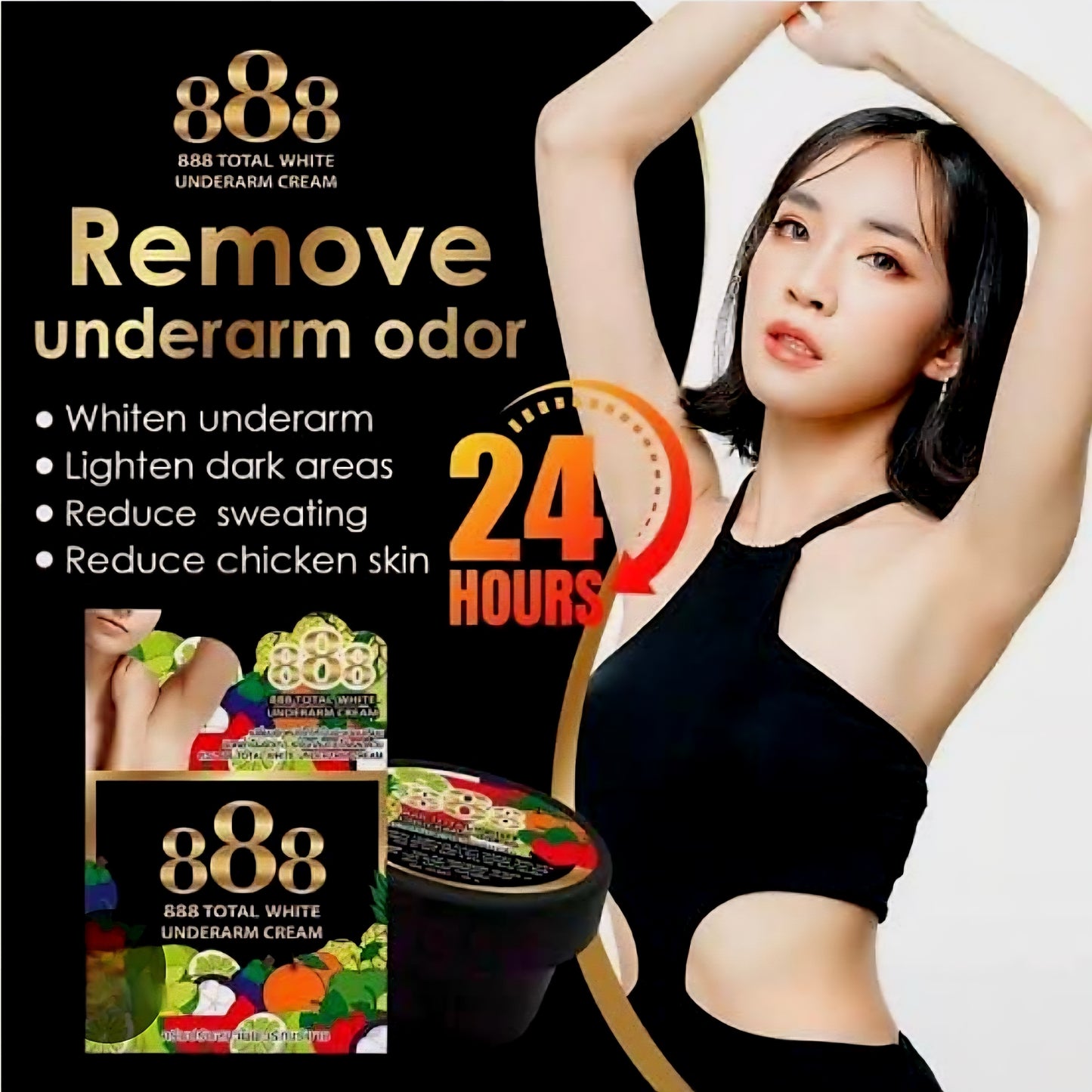 888 Total White UNDERARM WHITENING CREAM (BLACK) Concentrated Formula 50g