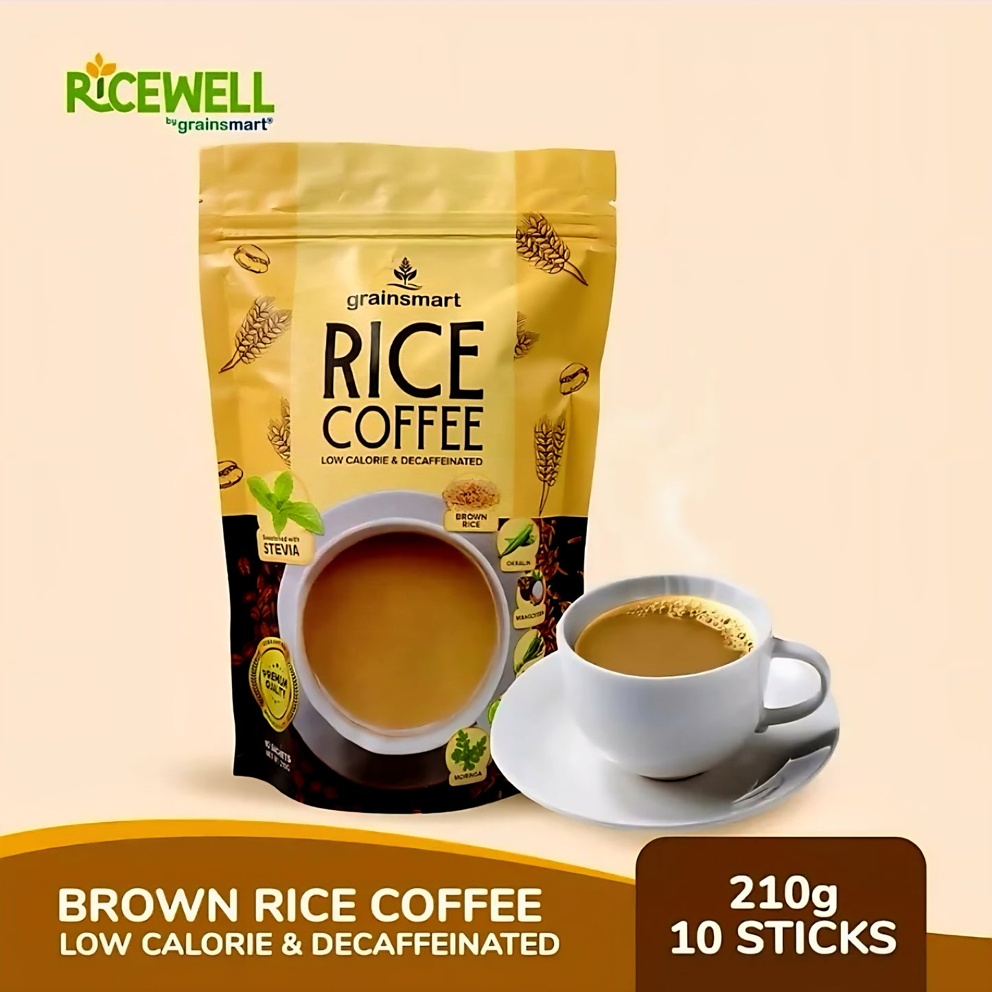 Grainsmart NO-SUGAR BROWN RICE COFFEE Mix (Low-Calorie, Decaffenated, Non-Acidic) 21g×10sachets