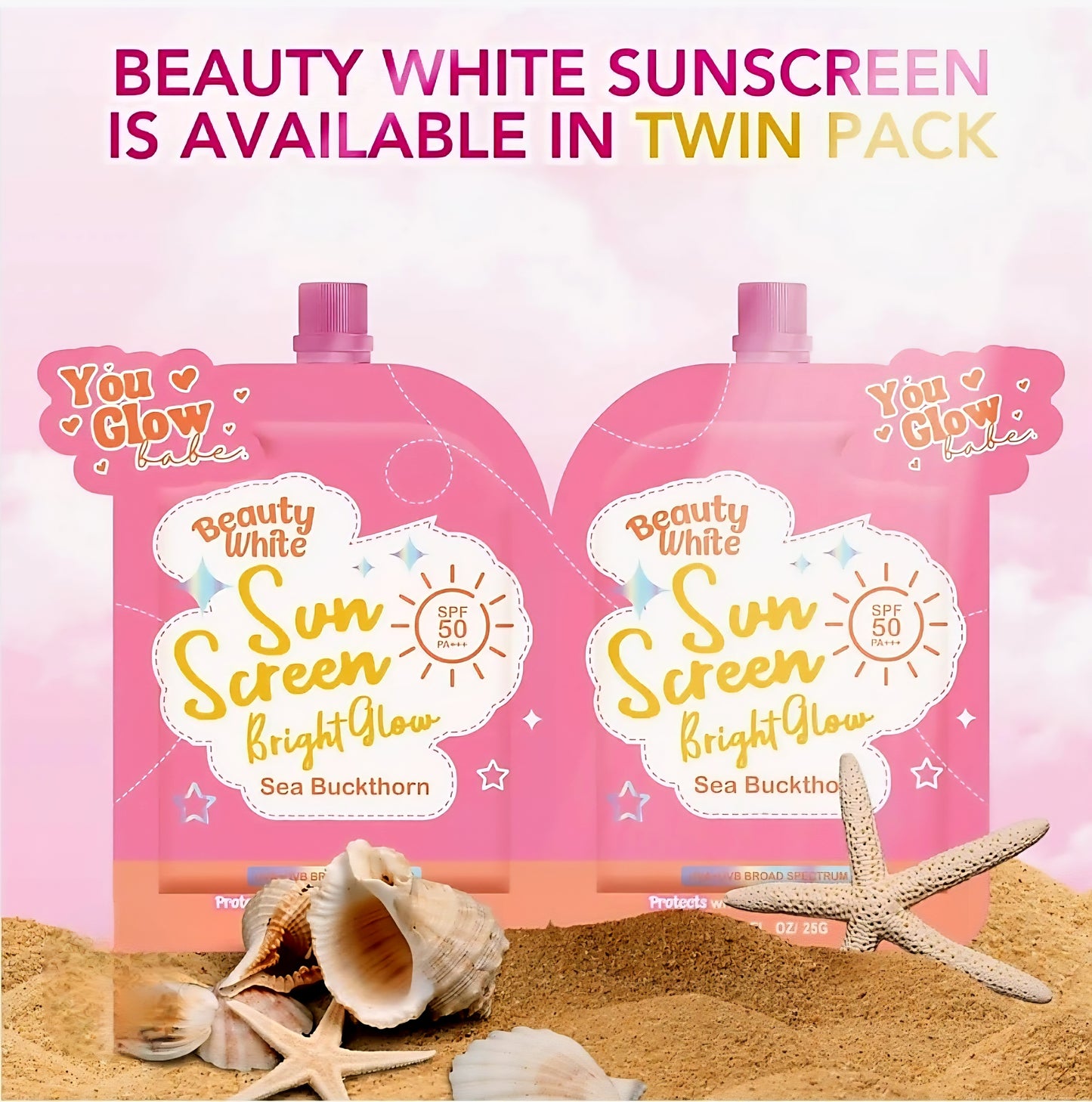 You Glow Babe Beauty White Sunscreen Bright Glow SPF50 PA+++ TWINPACK 25g×2