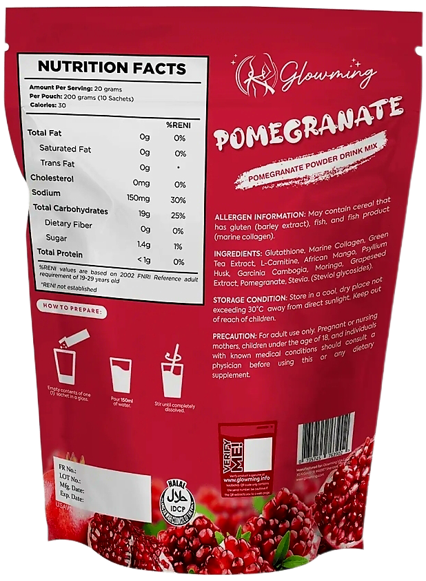 Glowming POMEGRANATE Glutathione & Collagen Drink 20g×10sachets
