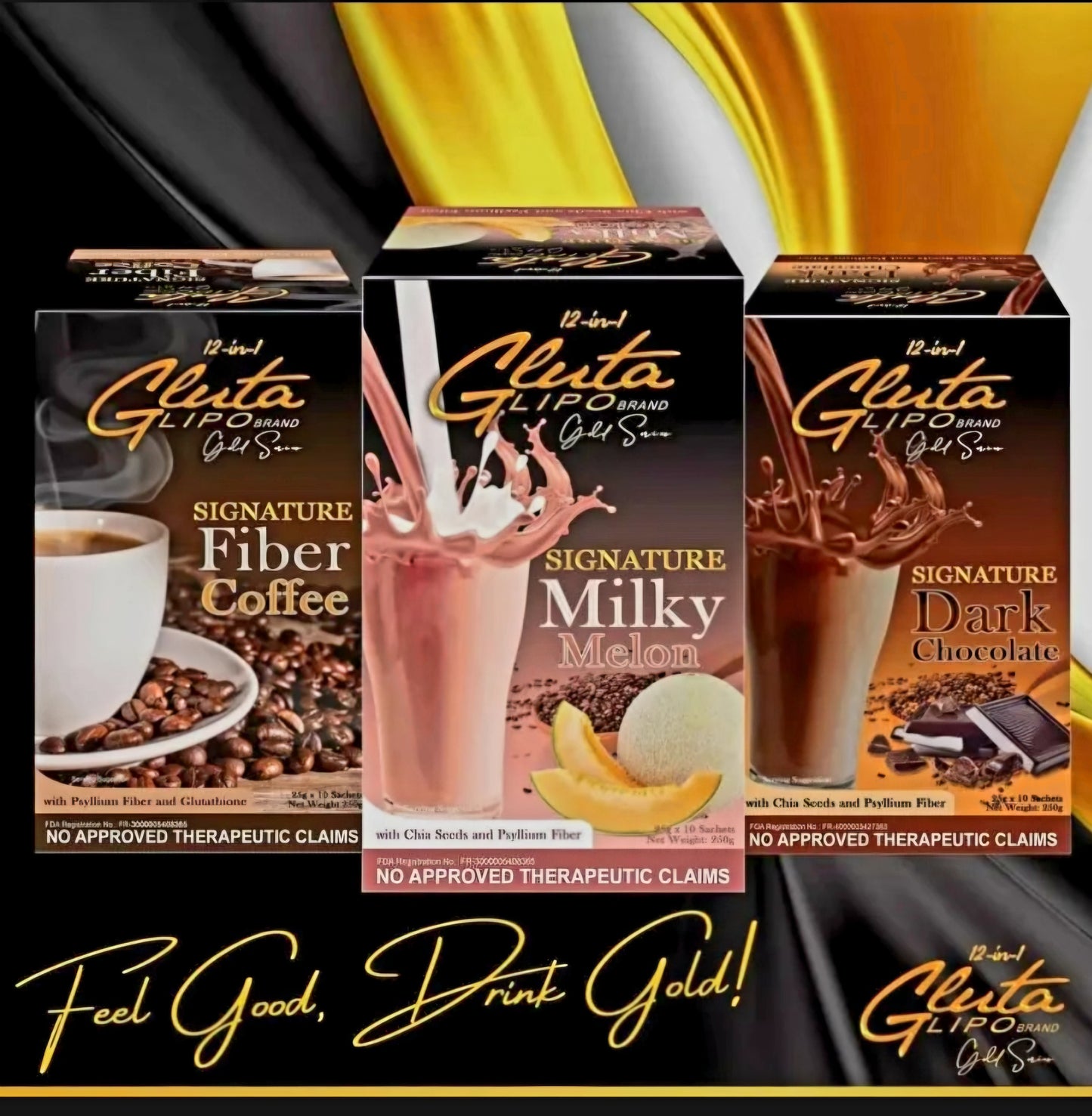 GLUTALIPO Gold Series Signature DARK CHOCOLATE with CHIA SEEDS & PSYLLIUM FIBER 25g×10sachets