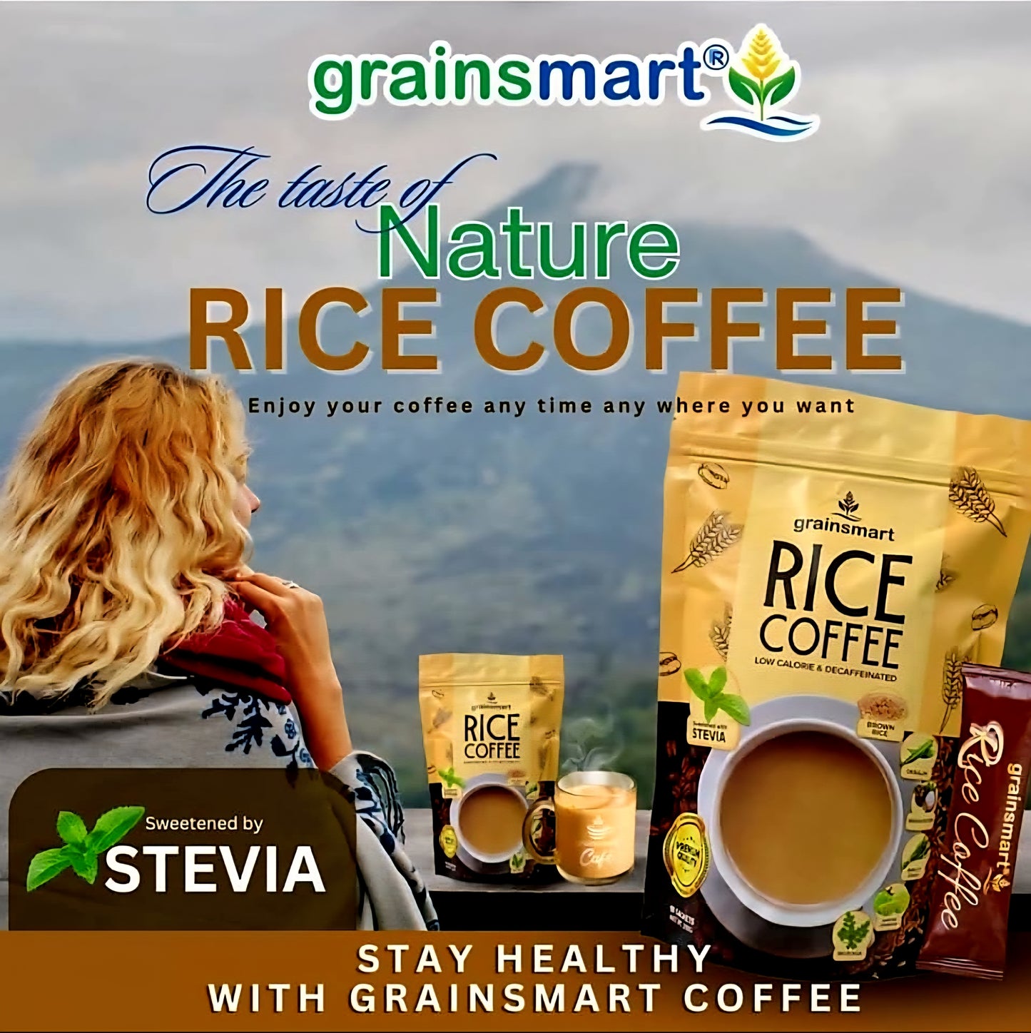 Grainsmart NO-SUGAR BROWN RICE COFFEE Mix (Low-Calorie, Decaffenated, Non-Acidic) 21g×10sachets