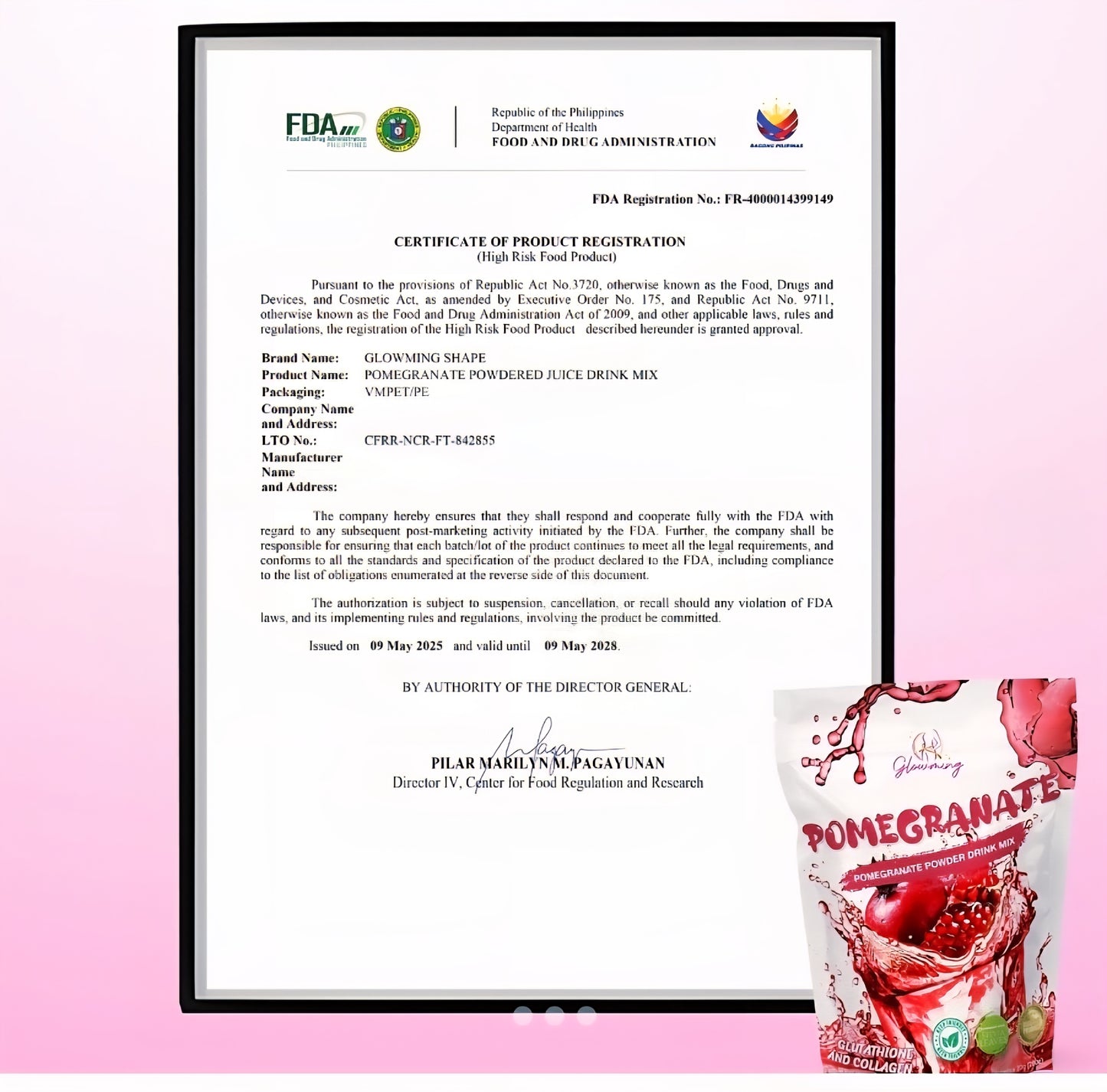 Glowming POMEGRANATE Glutathione & Collagen Drink 20g×10sachets