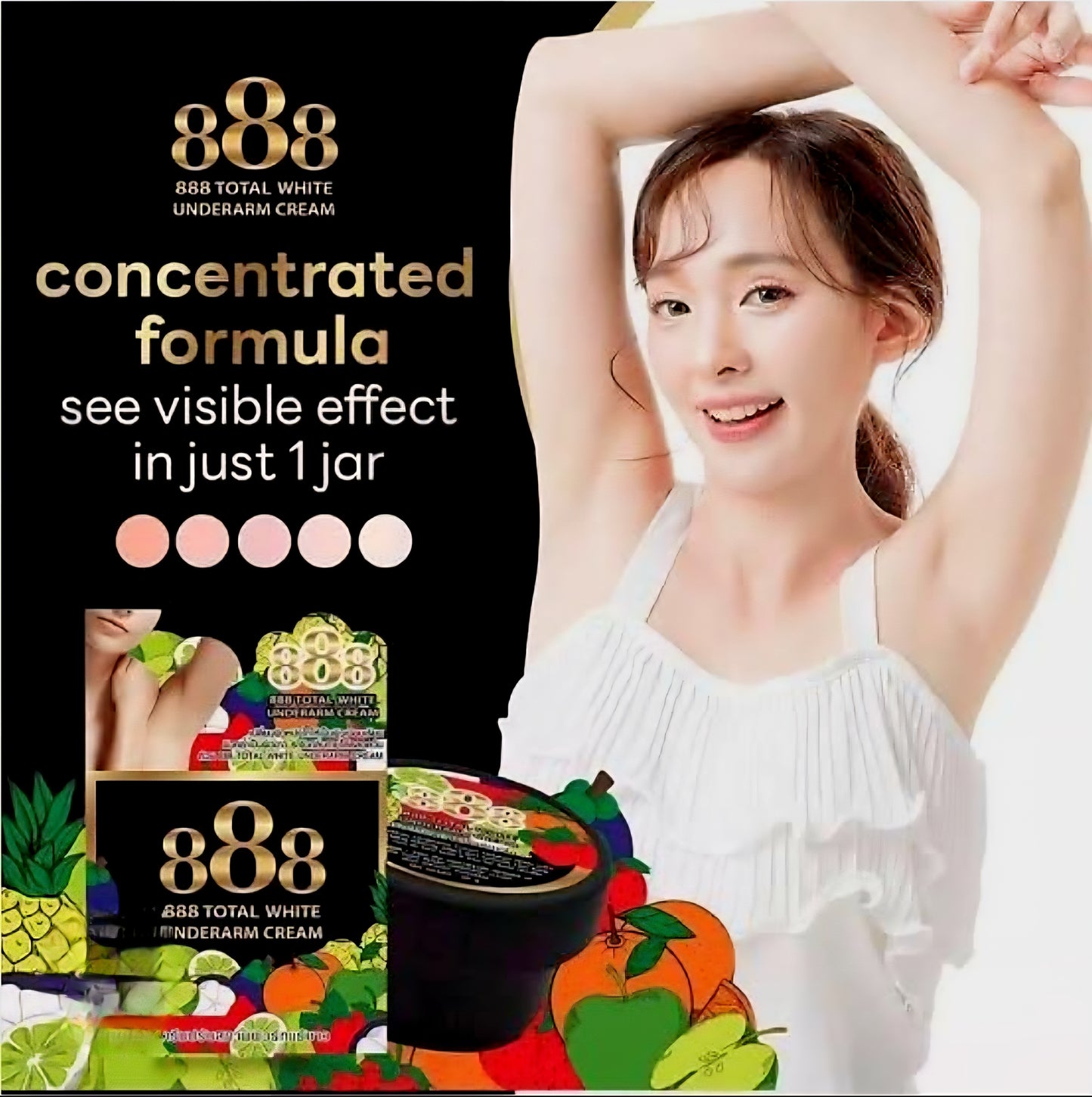 888 Total White UNDERARM WHITENING CREAM (BLACK) Concentrated Formula 50g