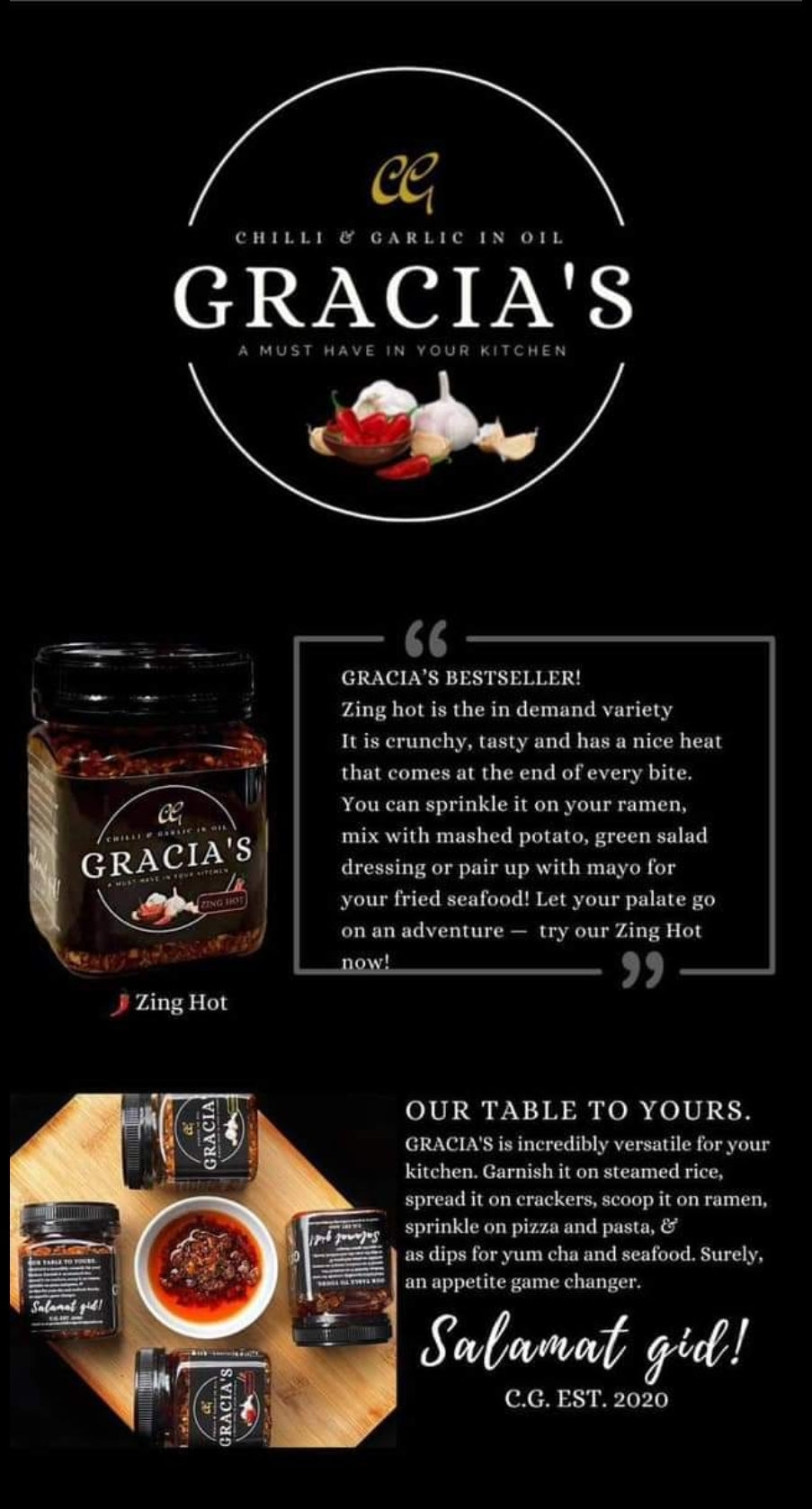 ‼️SALE‼️GRACIA'S Crunchy Chilli Garlic 200g ZING HOT (Milder) BBD: 01JUNE2025 (SHORTDATED!)