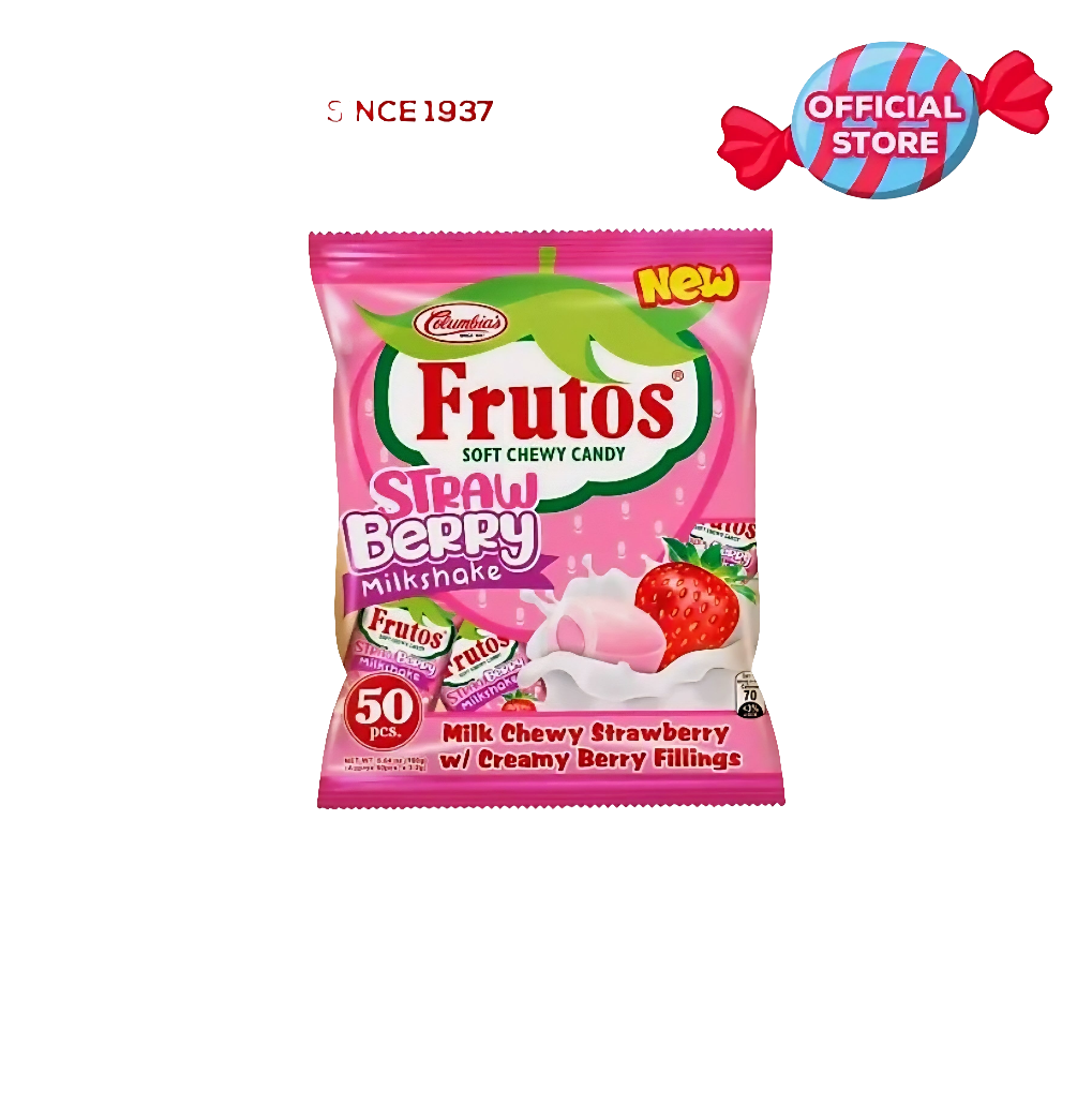 Frutos STRAWBERRY MILKSHAKE with Creamy Berry Fillings Soft Chewy Candy 50pcs Pack
