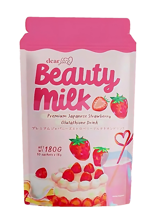 🛒BULK BUY🛒DearFace Beauty Milk ICHIGO STRAWBERRY Premium Japanese Glutathione Drink 18g×10sachets (10-PACKS) (FREE SHIPPING)