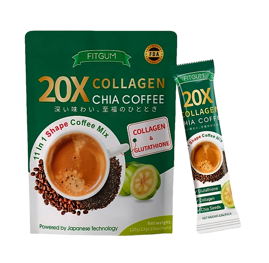 FITGUM 20X Collagen Chia Coffee 11-in-1 Shape Coffee Mix 12g×10sachets