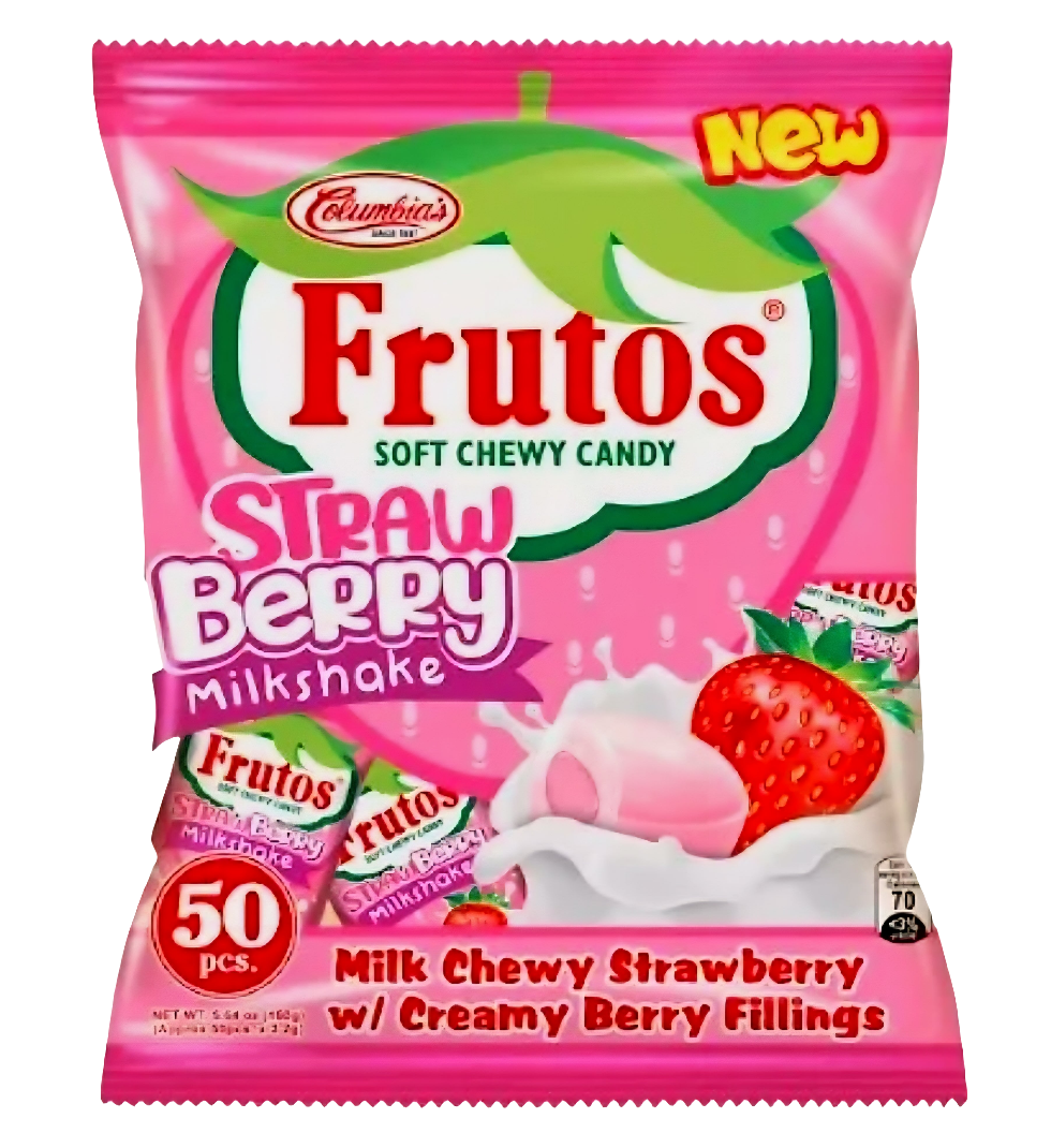 Frutos STRAWBERRY MILKSHAKE with Creamy Berry Fillings Soft Chewy Candy 50pcs Pack