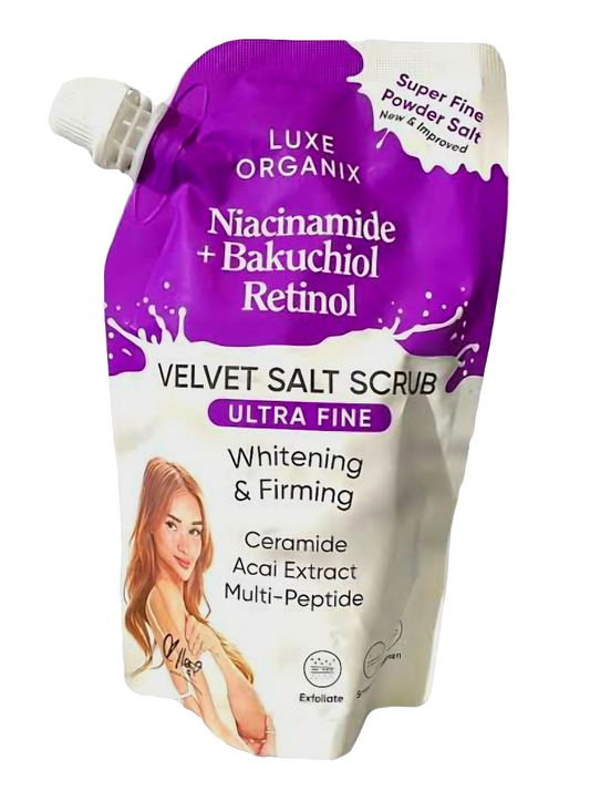 Luxe Organix NIACINAMIDE + BAKUCHIOL RETINOL Velvet Salt Scrub Ultra Fine 300g