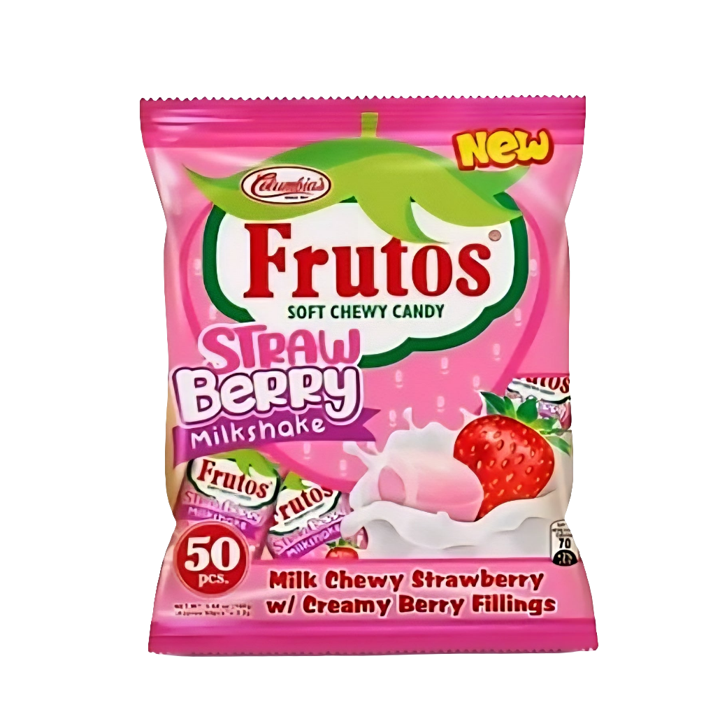 Frutos STRAWBERRY MILKSHAKE with Creamy Berry Fillings Soft Chewy Candy 50pcs Pack