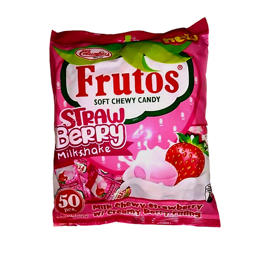 Frutos STRAWBERRY MILKSHAKE with Creamy Berry Fillings Soft Chewy Candy 50pcs Pack