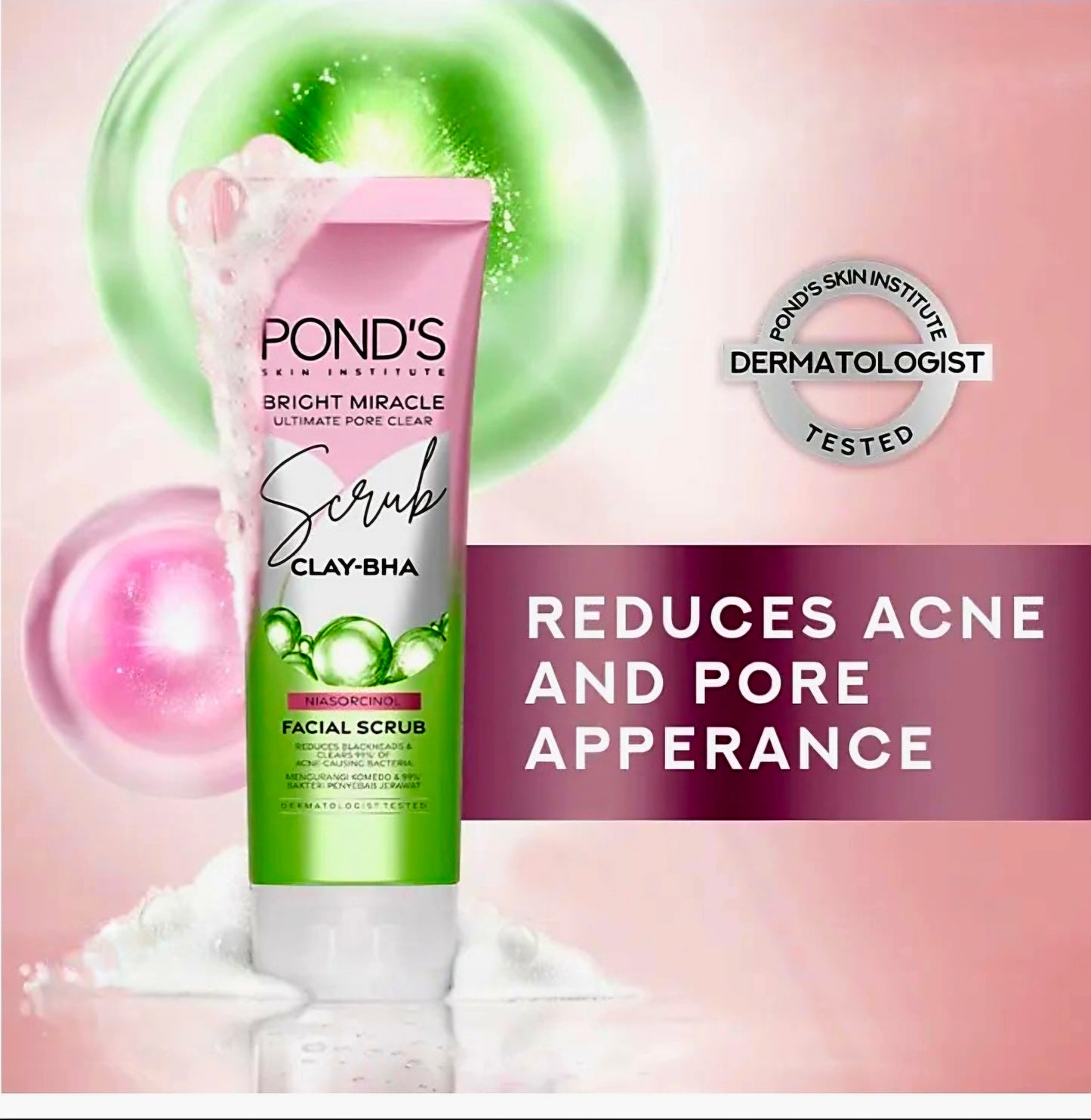 POND'S Bright Miracle Pore Clear NIASORCINOL Facial Scrub CLAY-BHA 50g