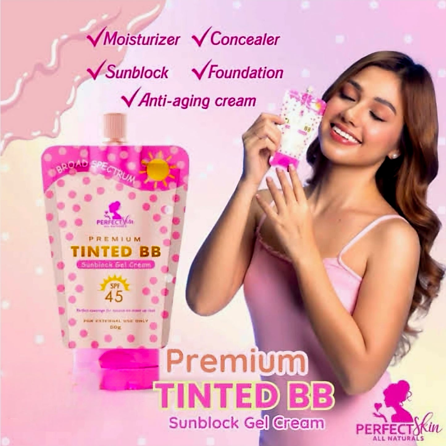 Perfect Skin PREMIUM TINTED BB Sunblock Gel Cream SPF45 50g (Resealable Cap)