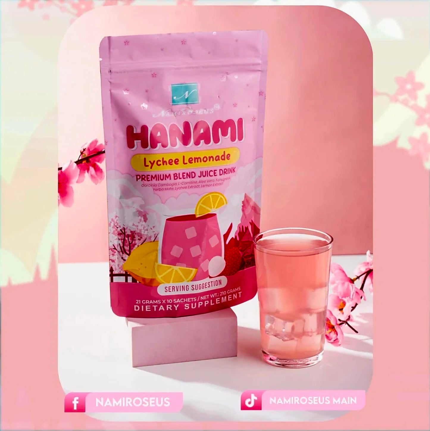 Namiroseus HANAMI Lychee Lemonade Premium Blend Juice Drink 21g x 10-sachets