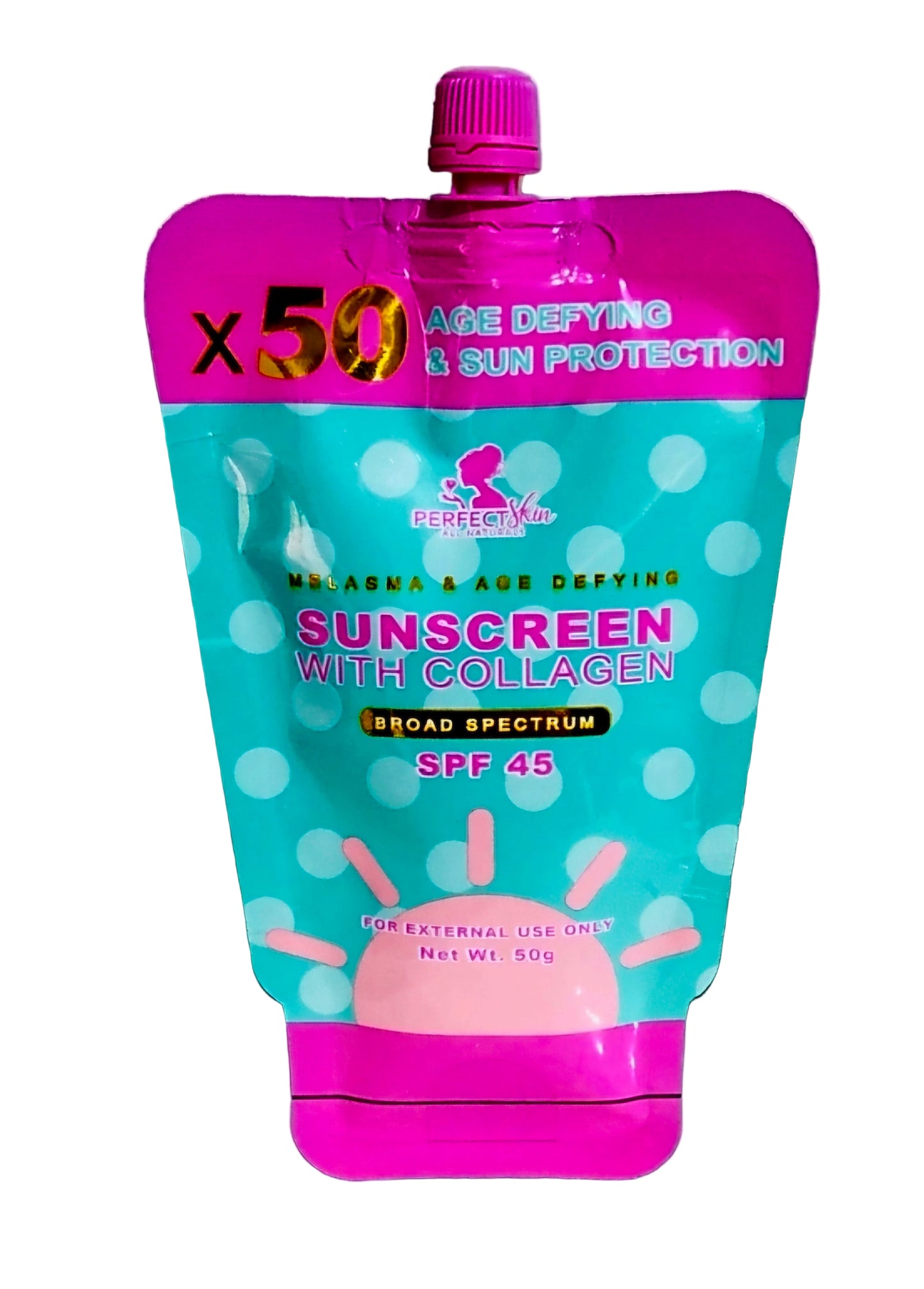 Perfect Skin SUNSCREEN WITH COLLAGEN x50 Age Defying Sun Protection SPF45 50g (Resealable Cap)