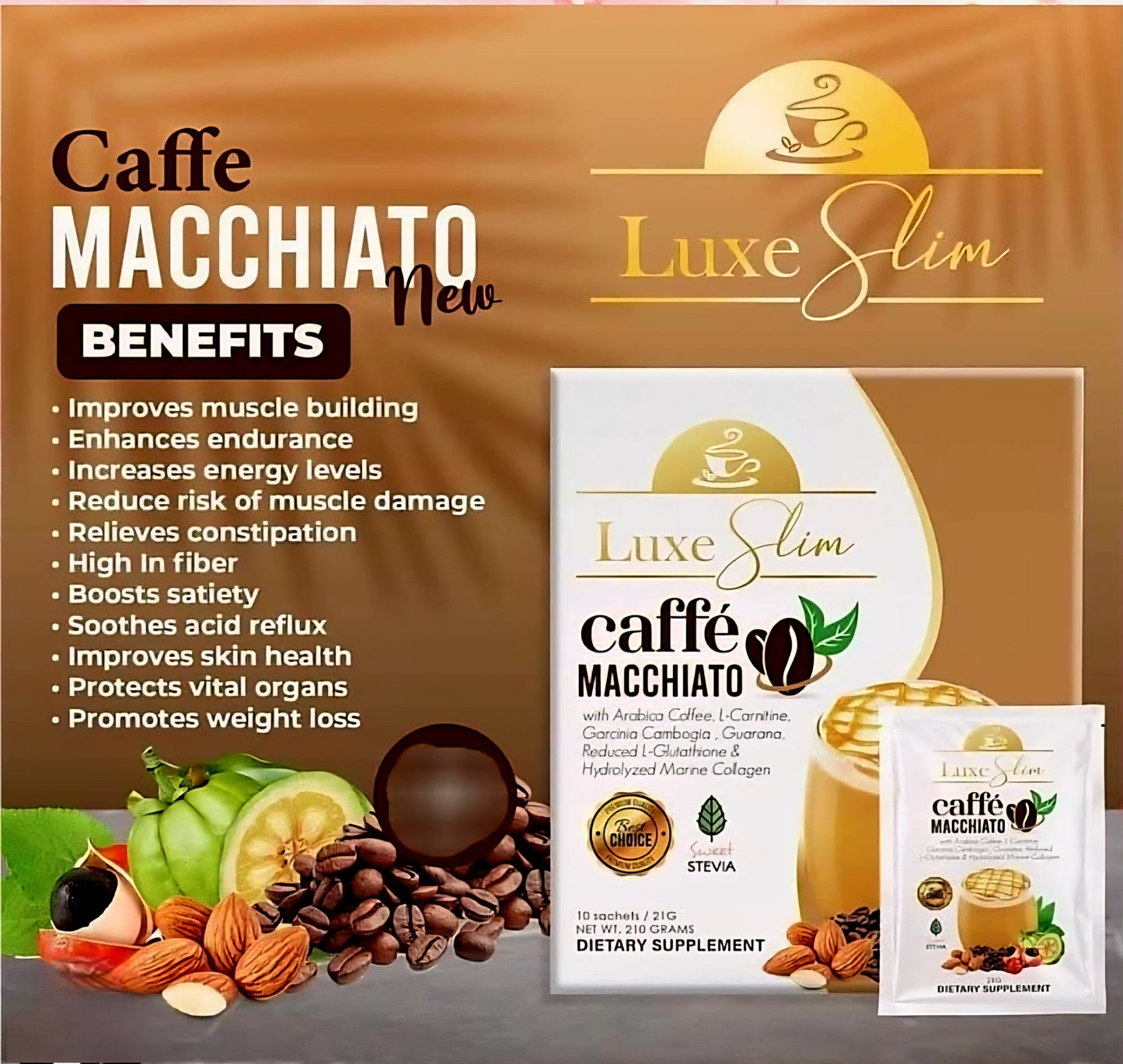 Luxe Slim CAFFE MACCHIATO 21g x 8 sachets (NEW POUCH PACKAGING)