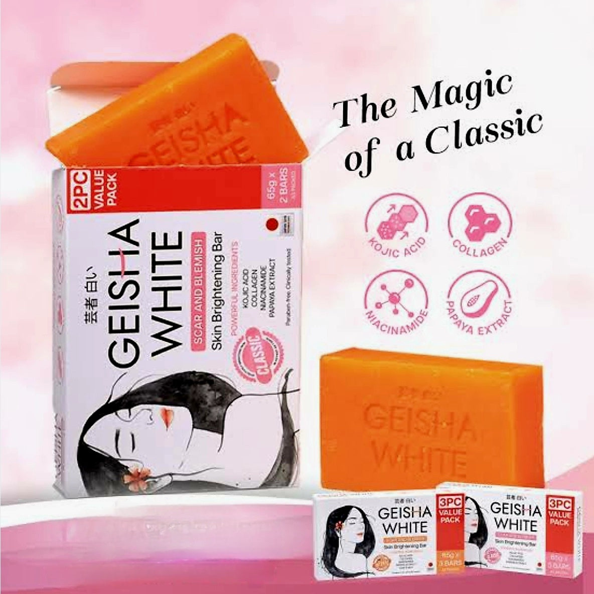 GEISHA WHITE CLASSIC Scar & Blemish Skin Brightening Bar TWINPACK 65g×2bars