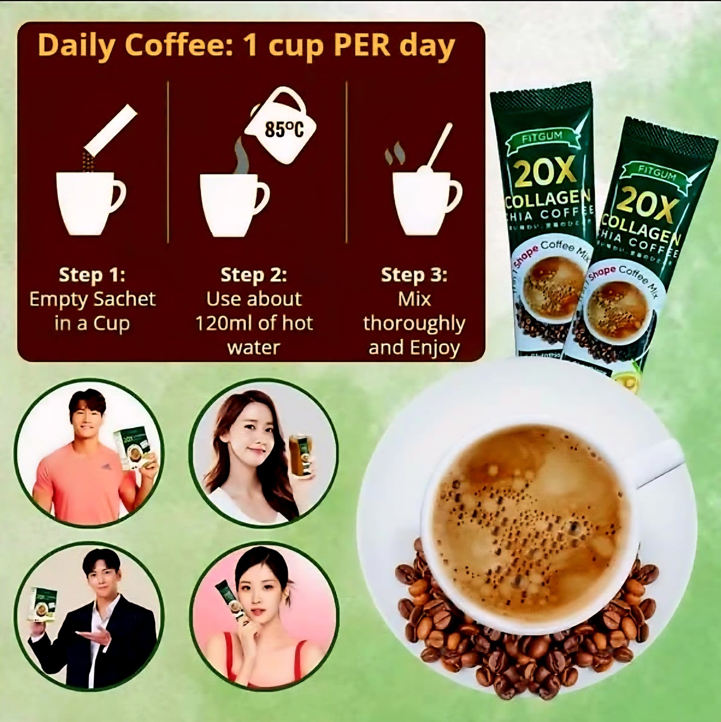 FITGUM 20X Collagen Chia Coffee 11-in-1 Shape Coffee Mix 12g×10sachets