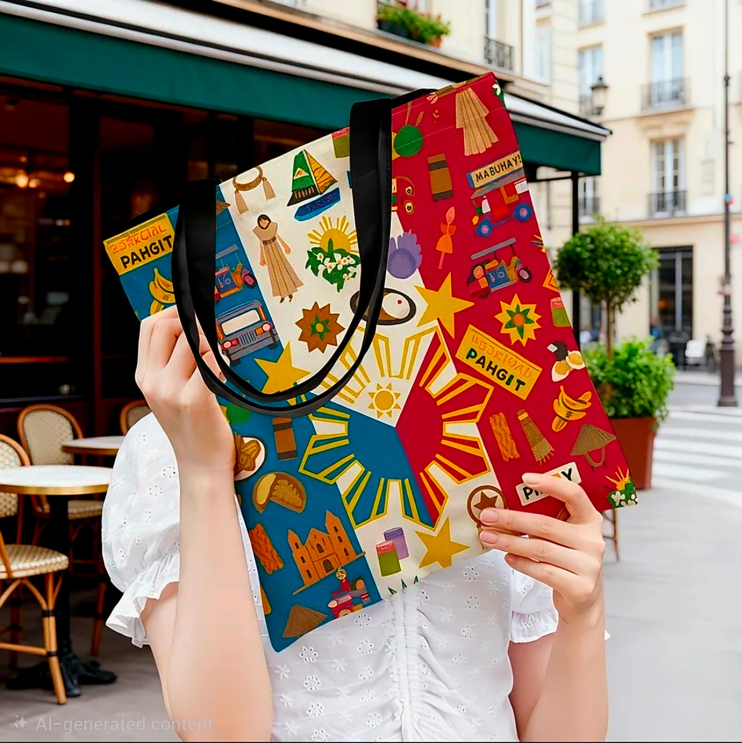 PHILIPPINES Flag Canvas Tote Bag CULTURAL SYMBOLS