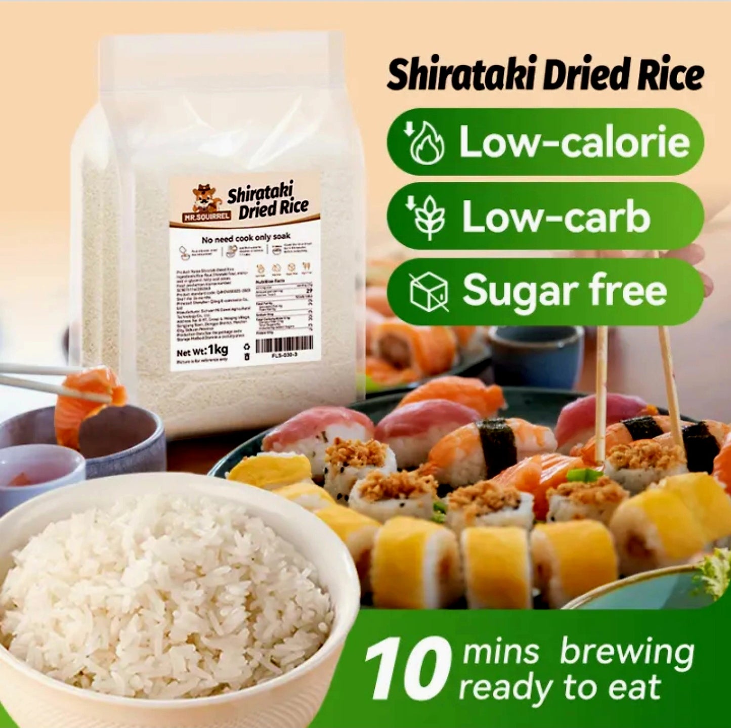 Mr.Squirrel SHIRATAKI DRIED RICE 100g (1-Serve Packet)
