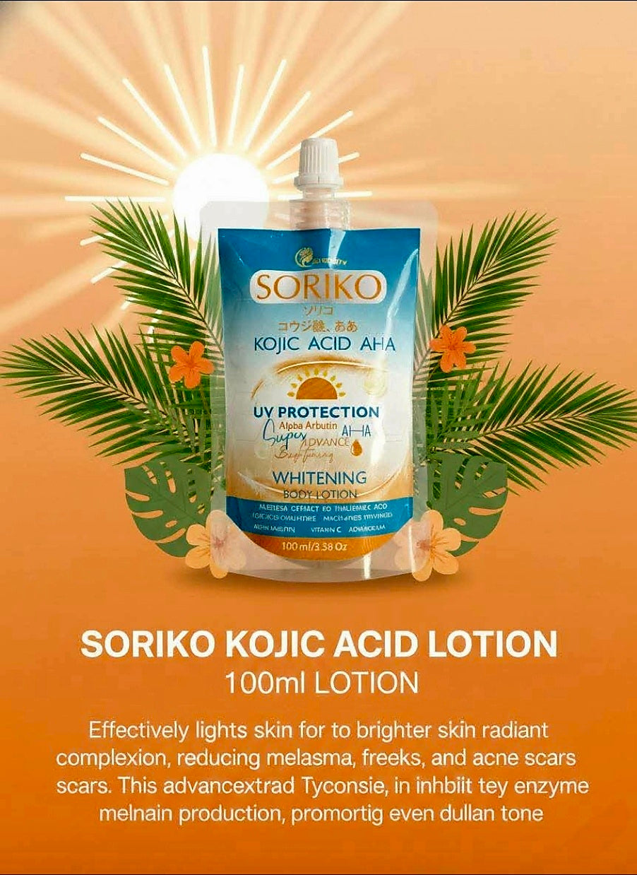 So Beauty SORIKO Kojic Acid AHA Alpha Arbutin  Lotion 100g TRIAL SIZE POUCH (Thailand)