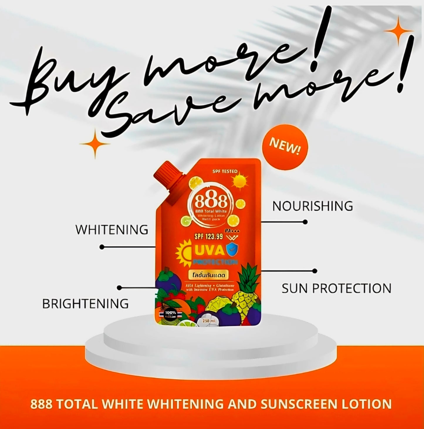 888 Total White Whitening & Sunscreen Lotion SPF123.99 PA+++ REFILL PACK 250ml