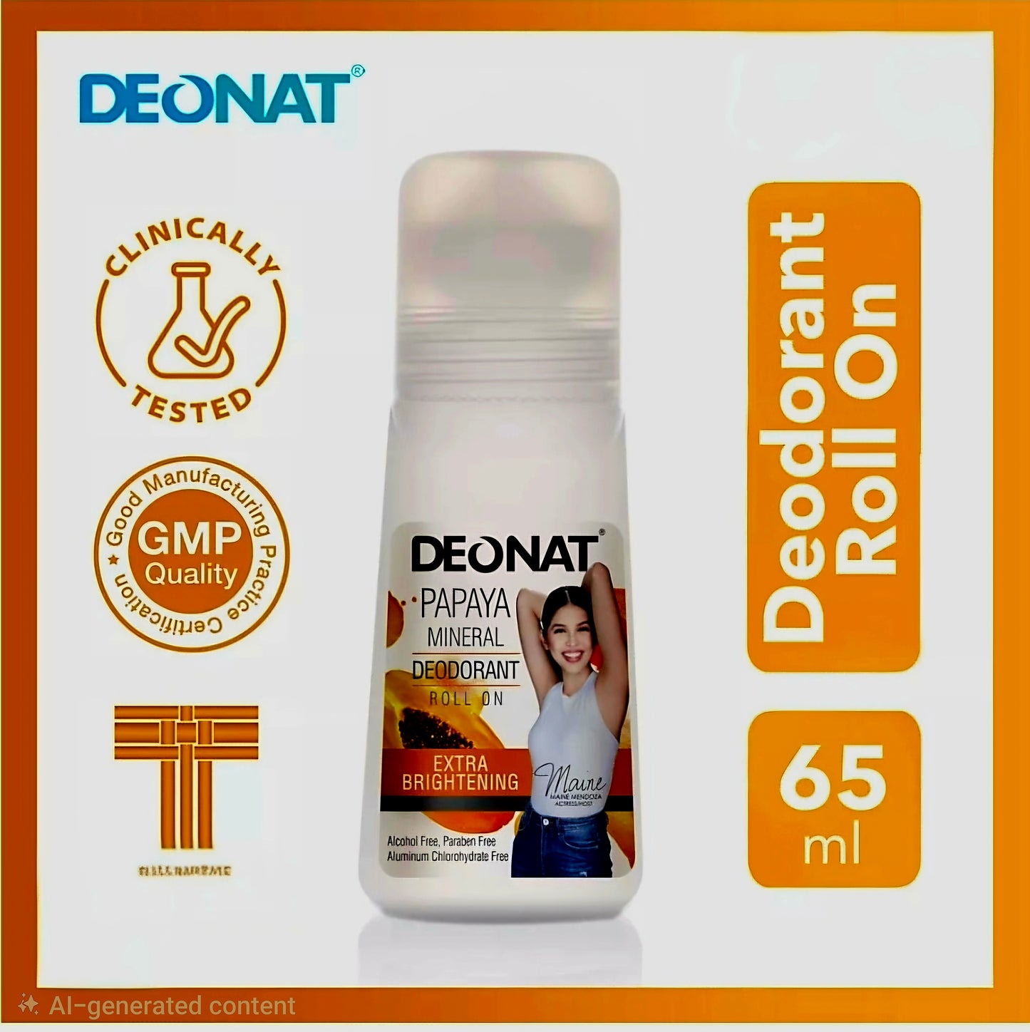 DEONAT Papaya Mineral Deodorant Roll-On 100ml AUTHENTIC THAILAND