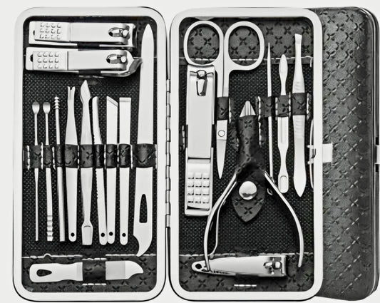 19-Piece PEDICURE TOOLS Set in PU-LEATHER Travel Storage Organizer