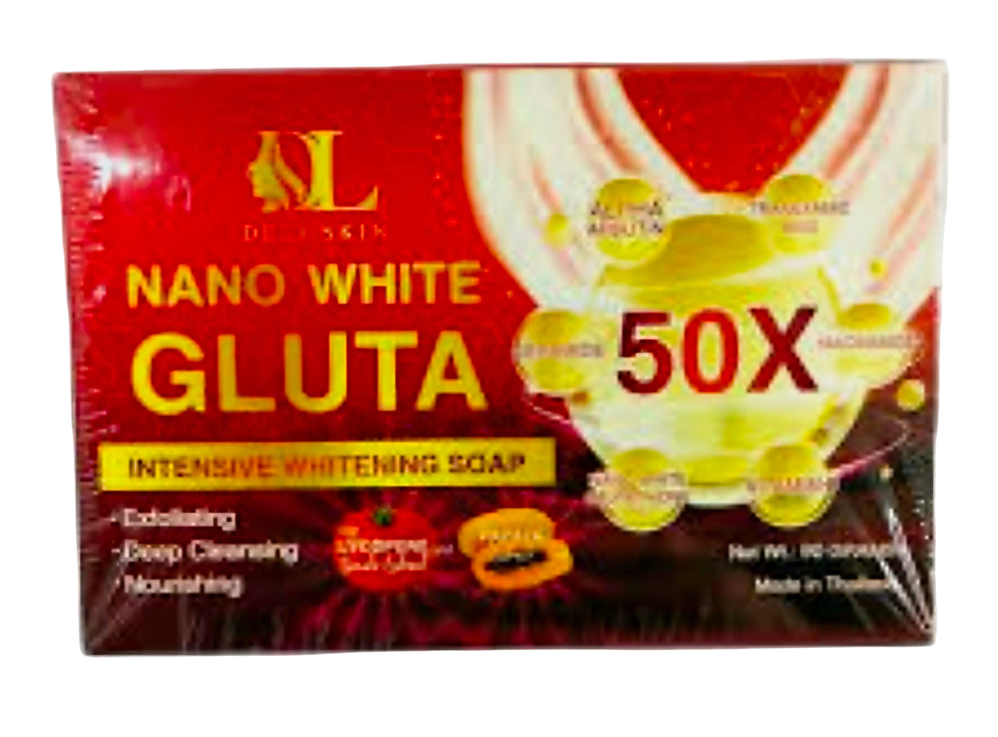 DL NANO WHITE GLUTA 50X Intensive Whitening Soap 90g Lycopene+Papaya
