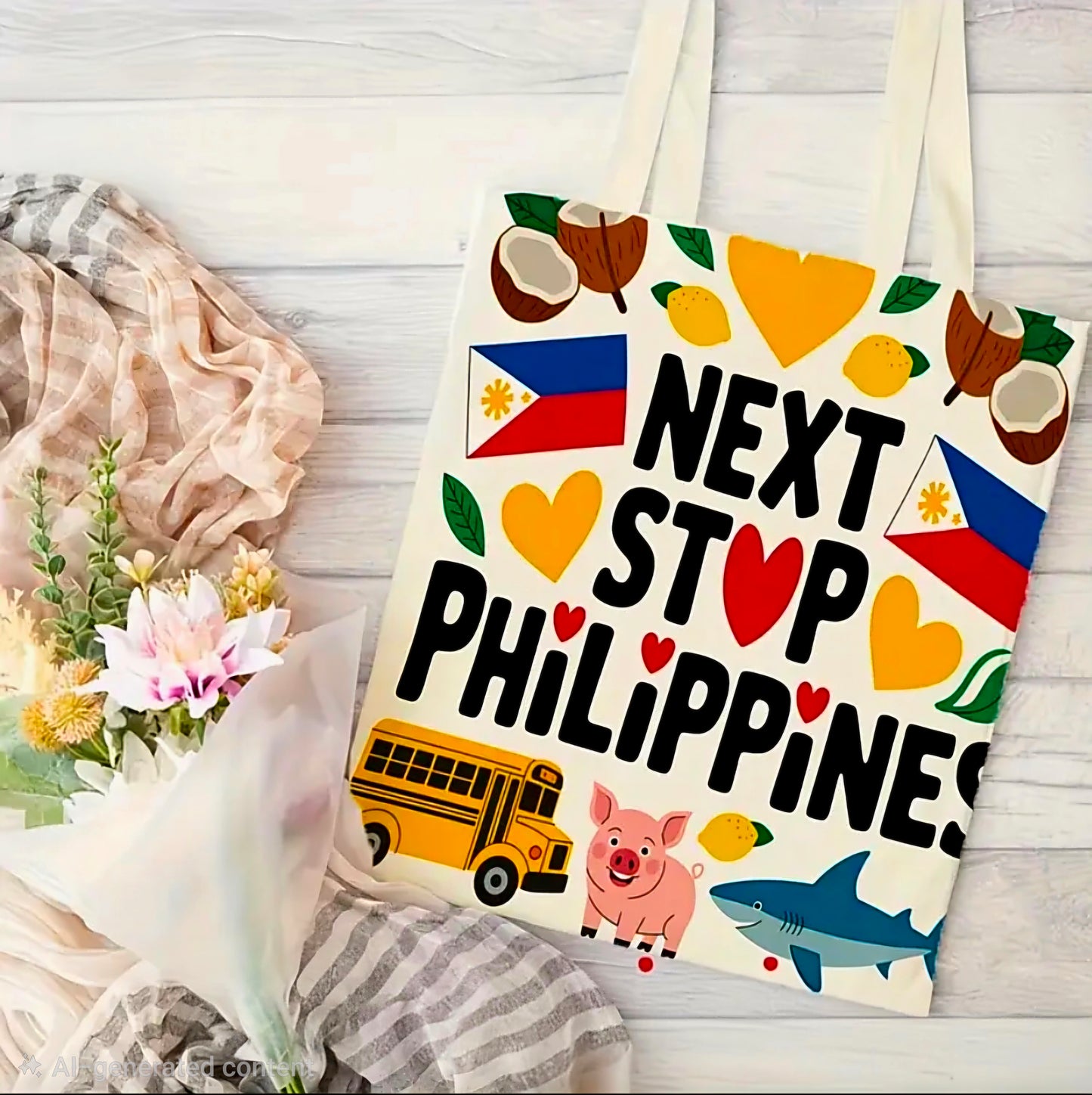 PHILIPPINES "Next Stop" Canvas Tote Bag WHITE