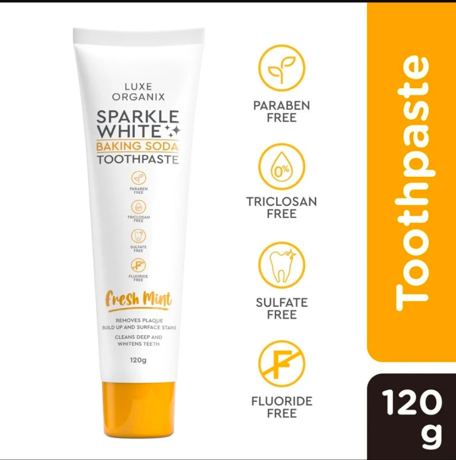 Luxe Organix SPARKLE WHITE BAKING SODA TOOTHPASTE Fresh Mint 120g