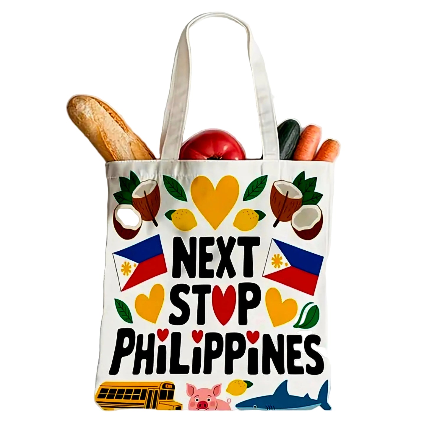 PHILIPPINES "Next Stop" Canvas Tote Bag WHITE