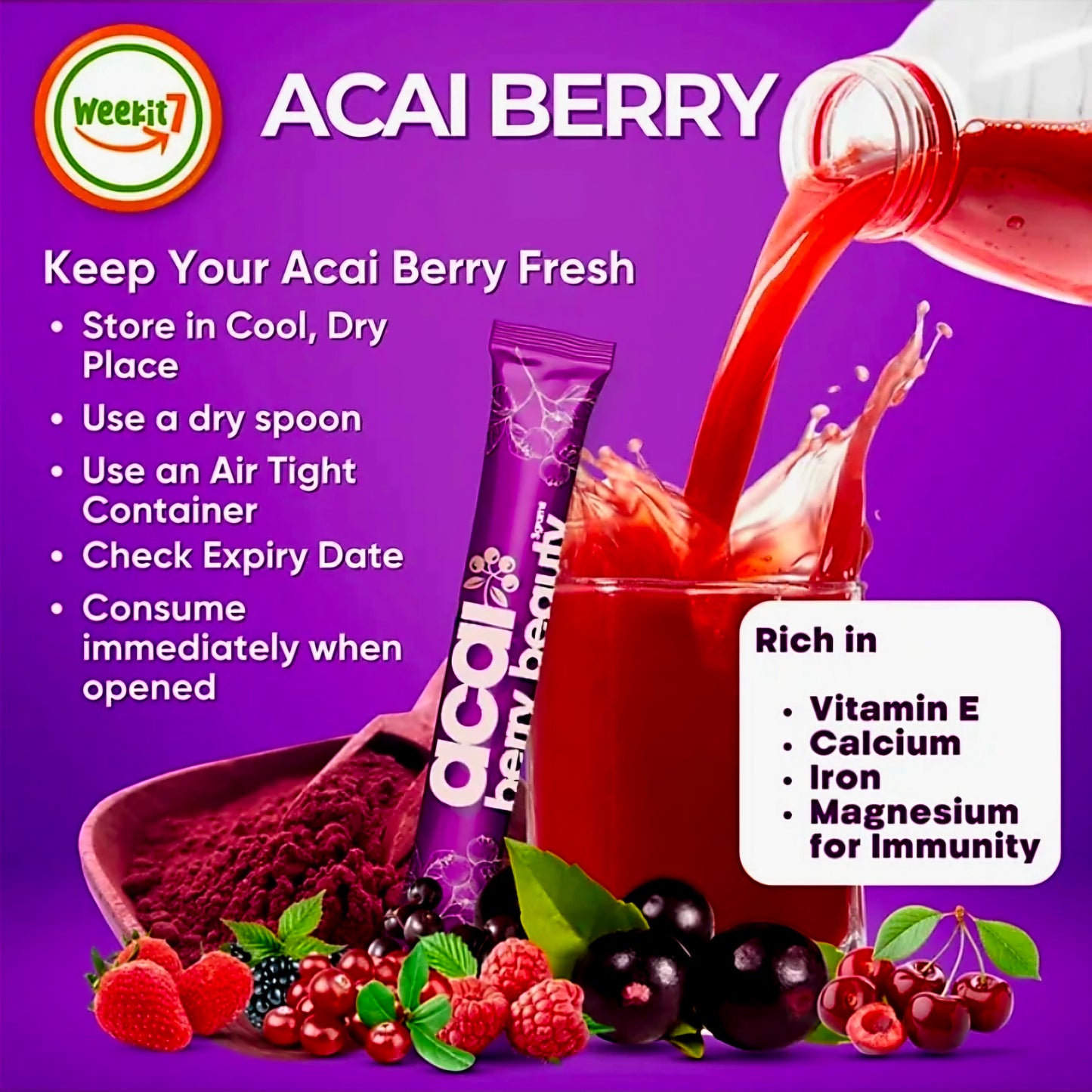 Weekit7 ACAI BERRY BEAUTY Powder Drink 5g x 7-sachets
