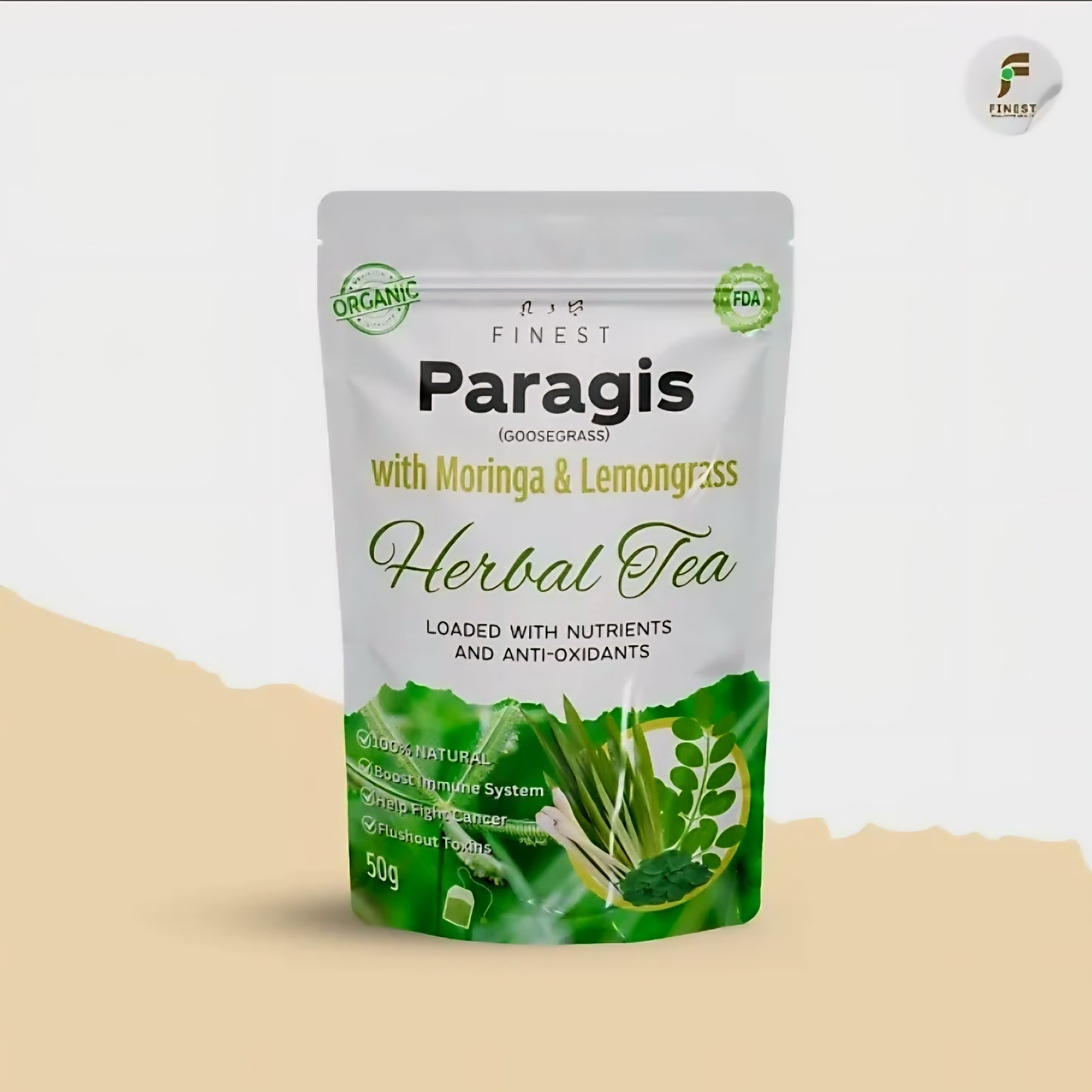Finest PARAGIS (Goosegrass) 3in1 Herbal Tea with Moringa & Lemongrass 50g (Teabags)