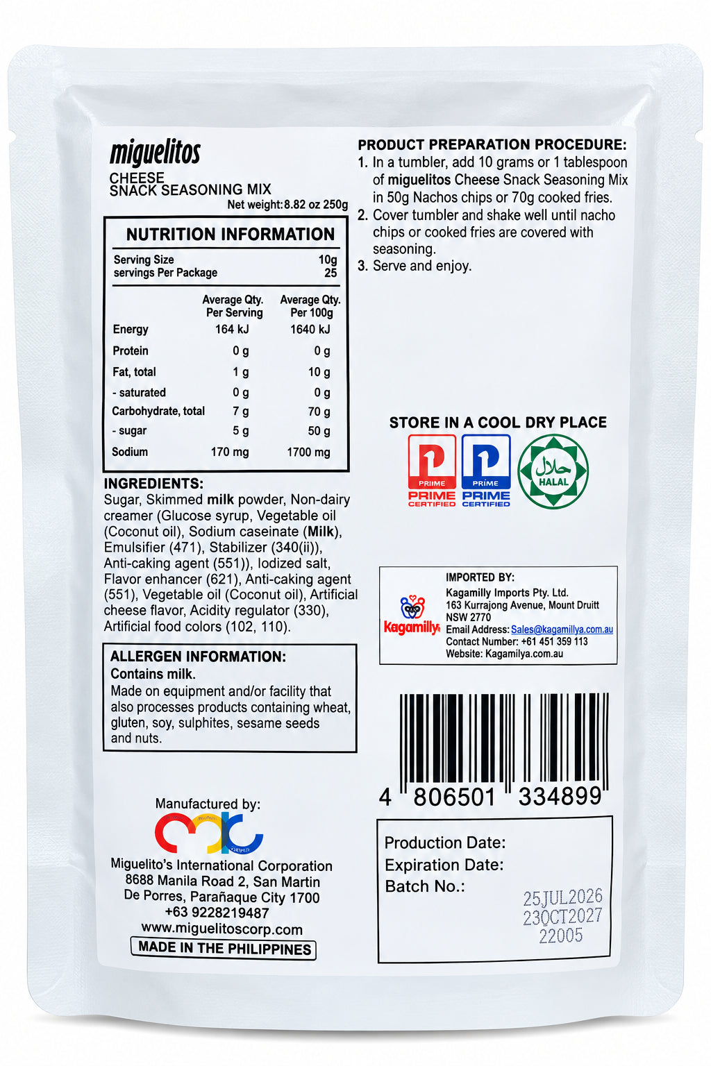 MIGUELITOS CHEESE POWDER SNACK SEASONING MIX 250G (23/10/27)