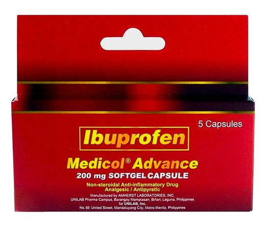Medicol Advance IBUPROFEN 200mg Softgel Capsules 5-Capsules Travel Pack