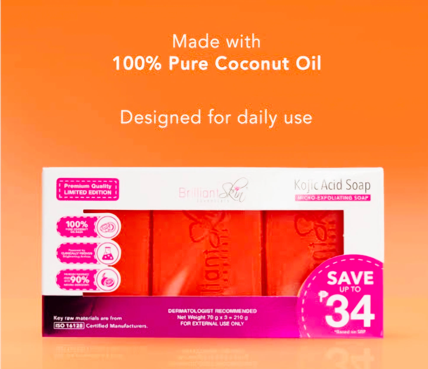 Brilliant Skin KOJIC ACID SOAP Trio-Pack 70g×3-pcs (LIMITED EDITION)
